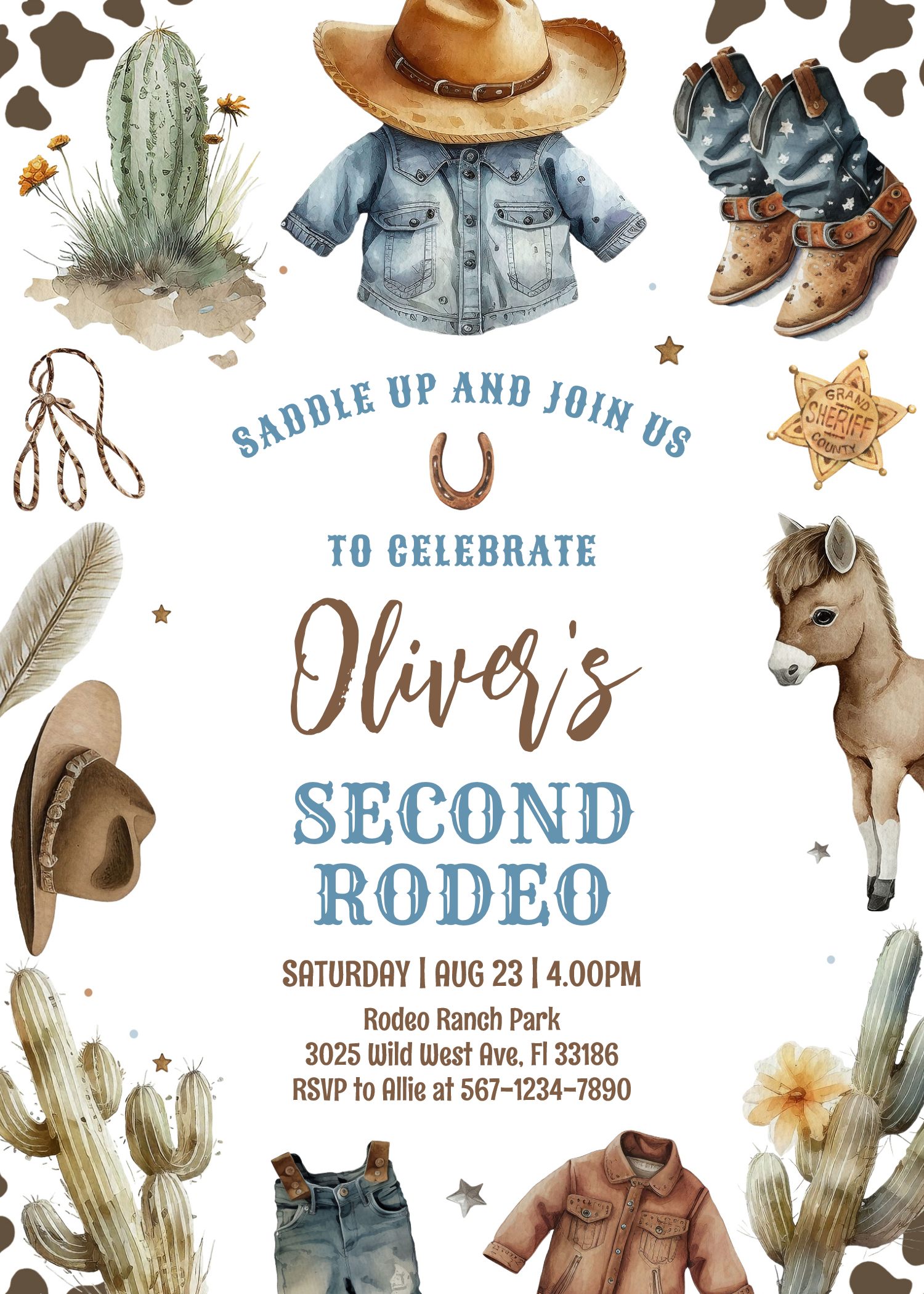 Cowboy Second Rodeo Western Ranch Birthday Invitation