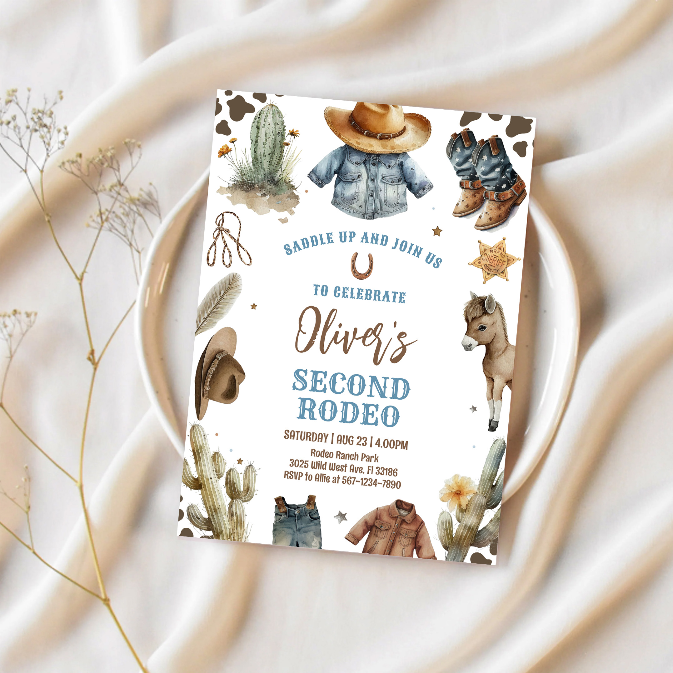 Cowboy Second Rodeo Western Ranch Birthday Invitation - Image 2