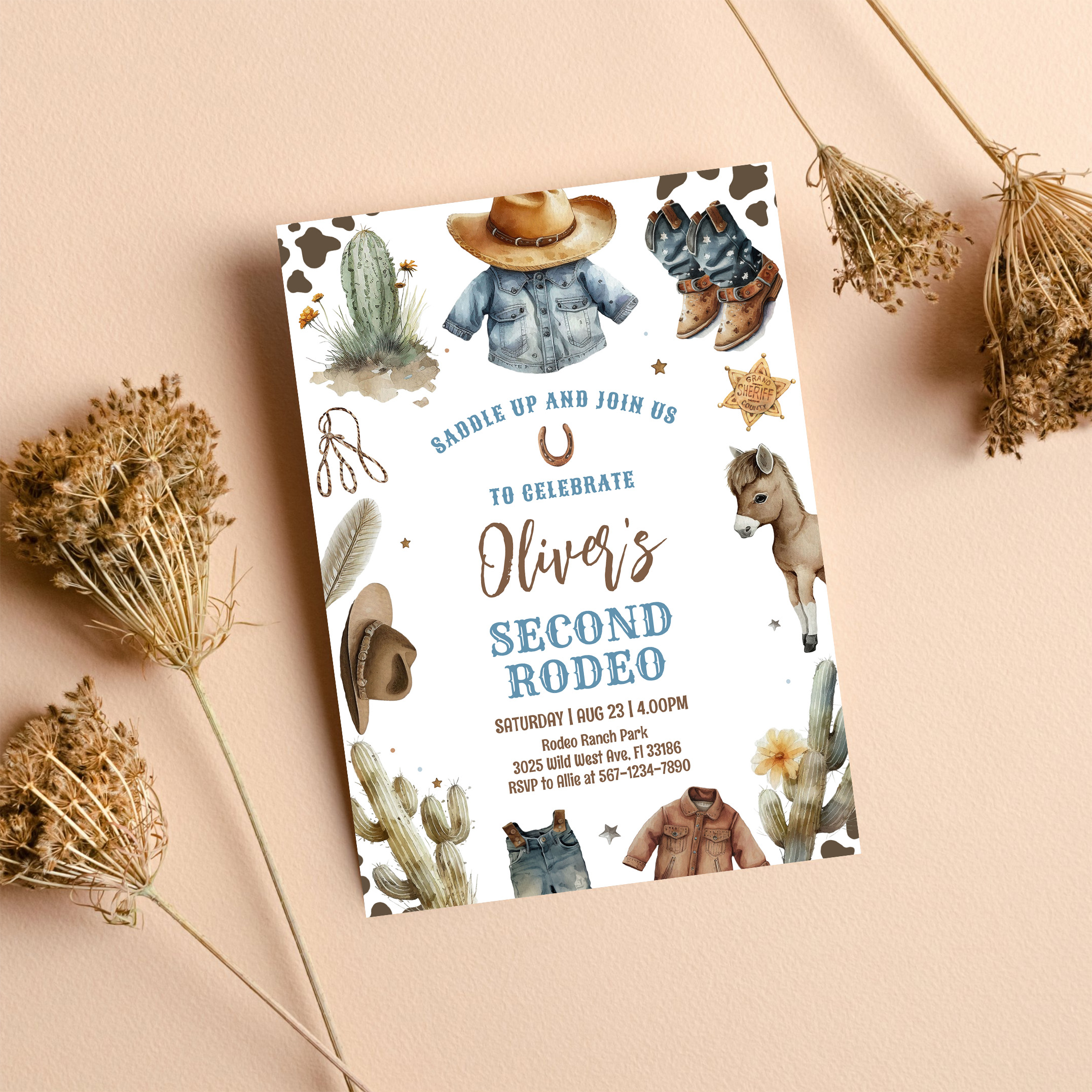 Cowboy Second Rodeo Western Ranch Birthday Invitation - Image 8