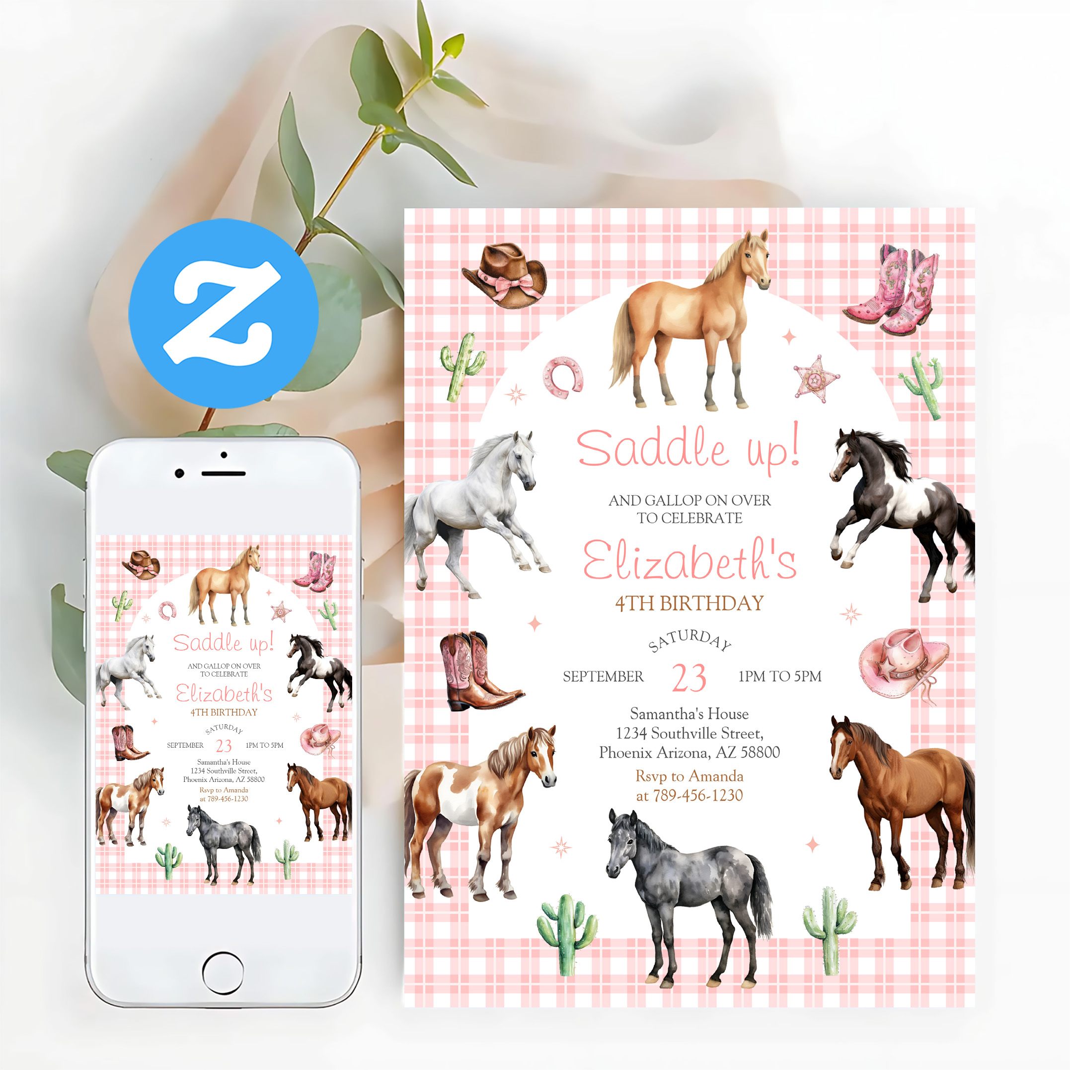 Cowgirl Horse Pink Birthday Invitation - Image 12