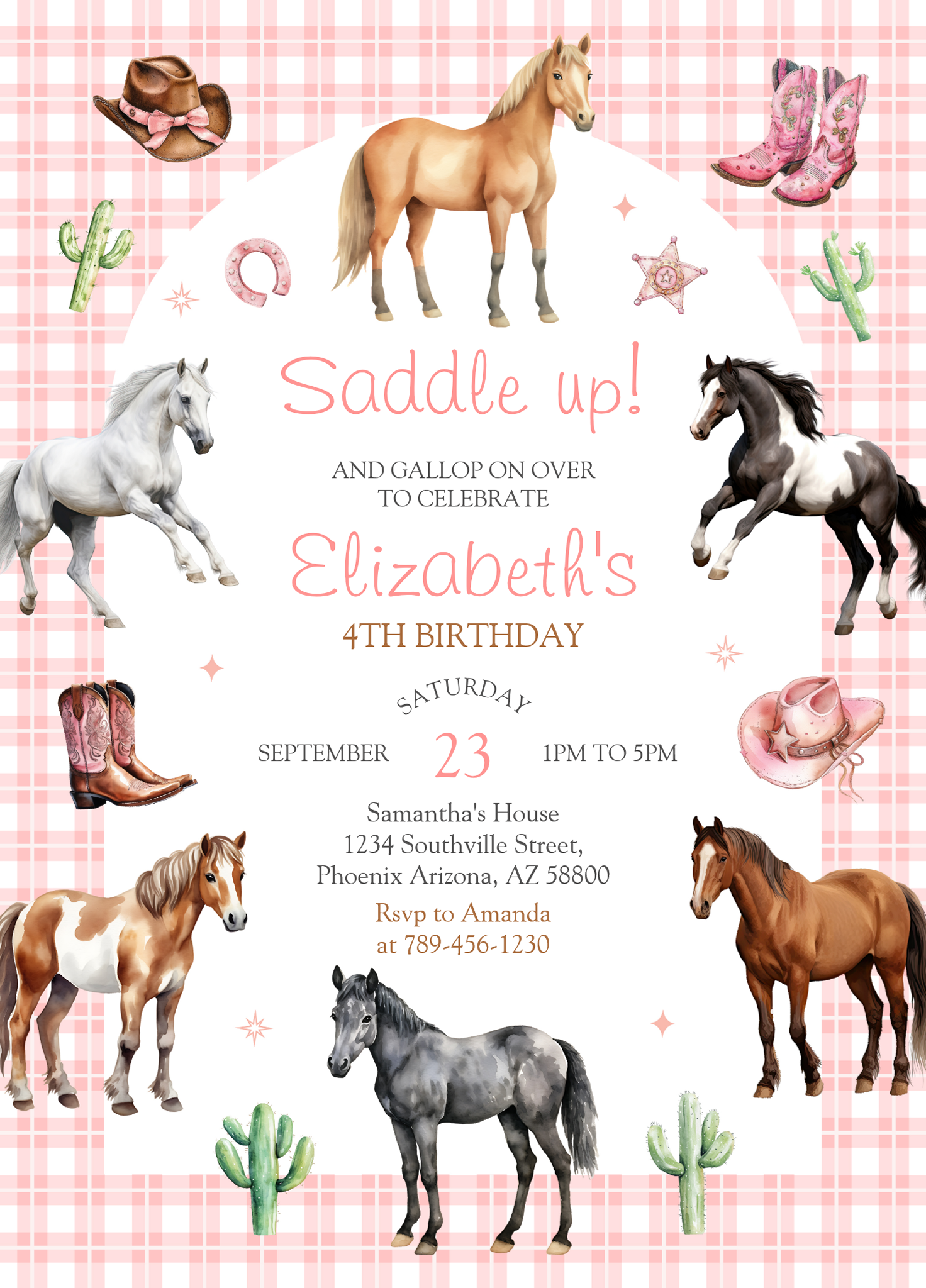 Cowgirl Horse Pink Birthday Invitation