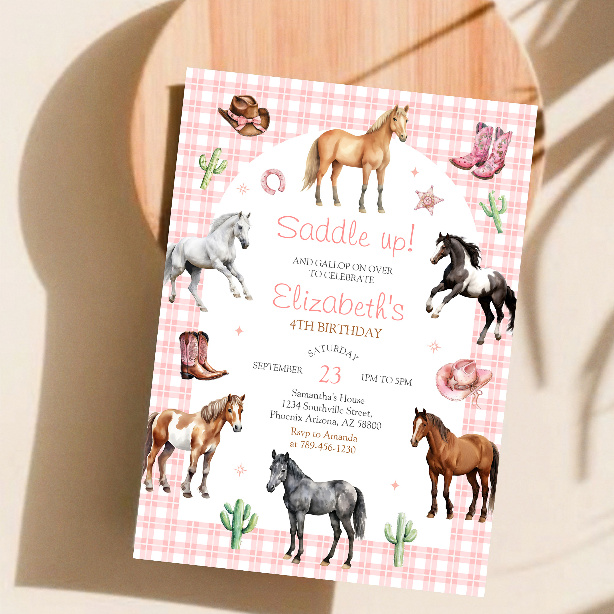 Cowgirl Horse Pink Birthday Invitation - Image 11