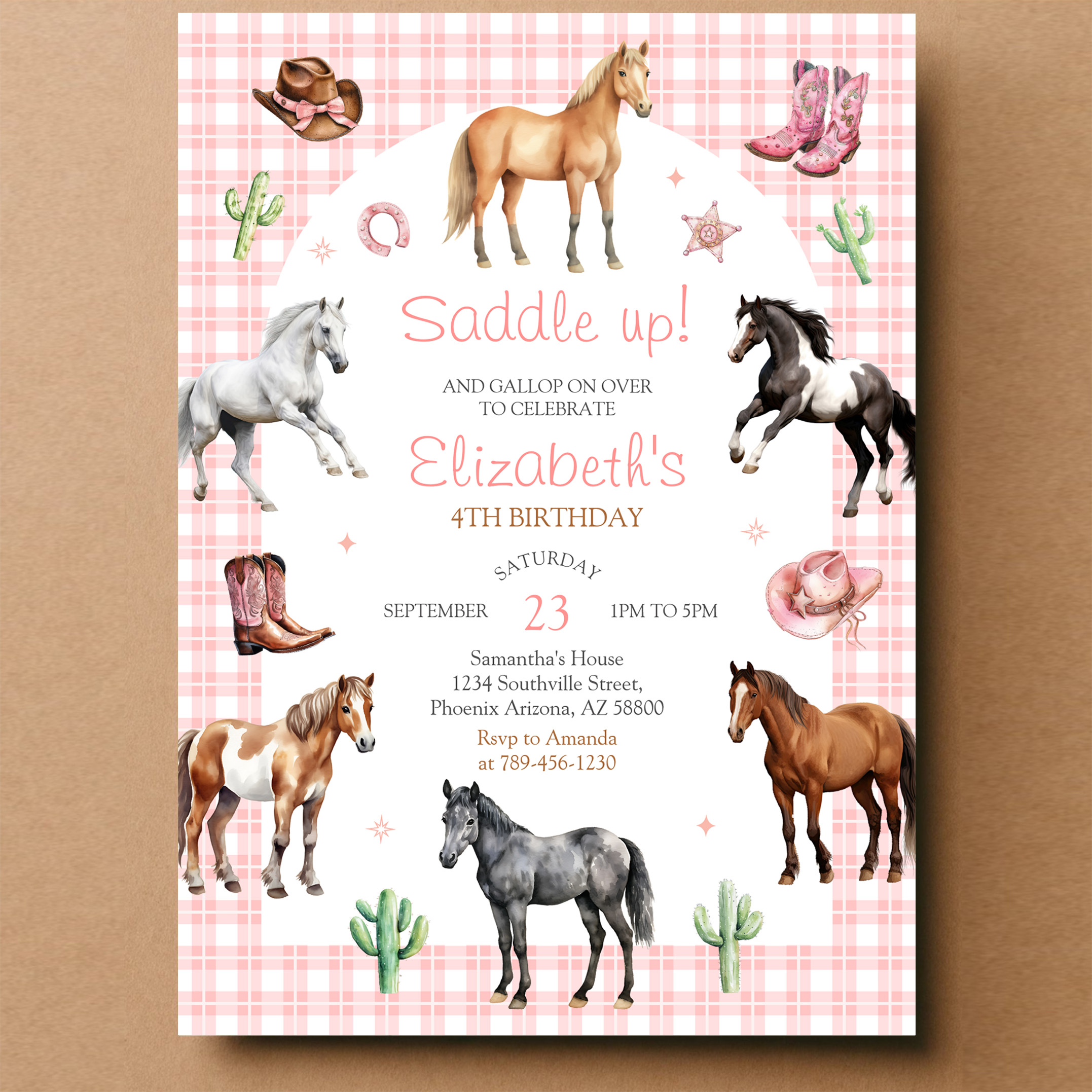 Cowgirl Horse Pink Birthday Invitation - Image 14