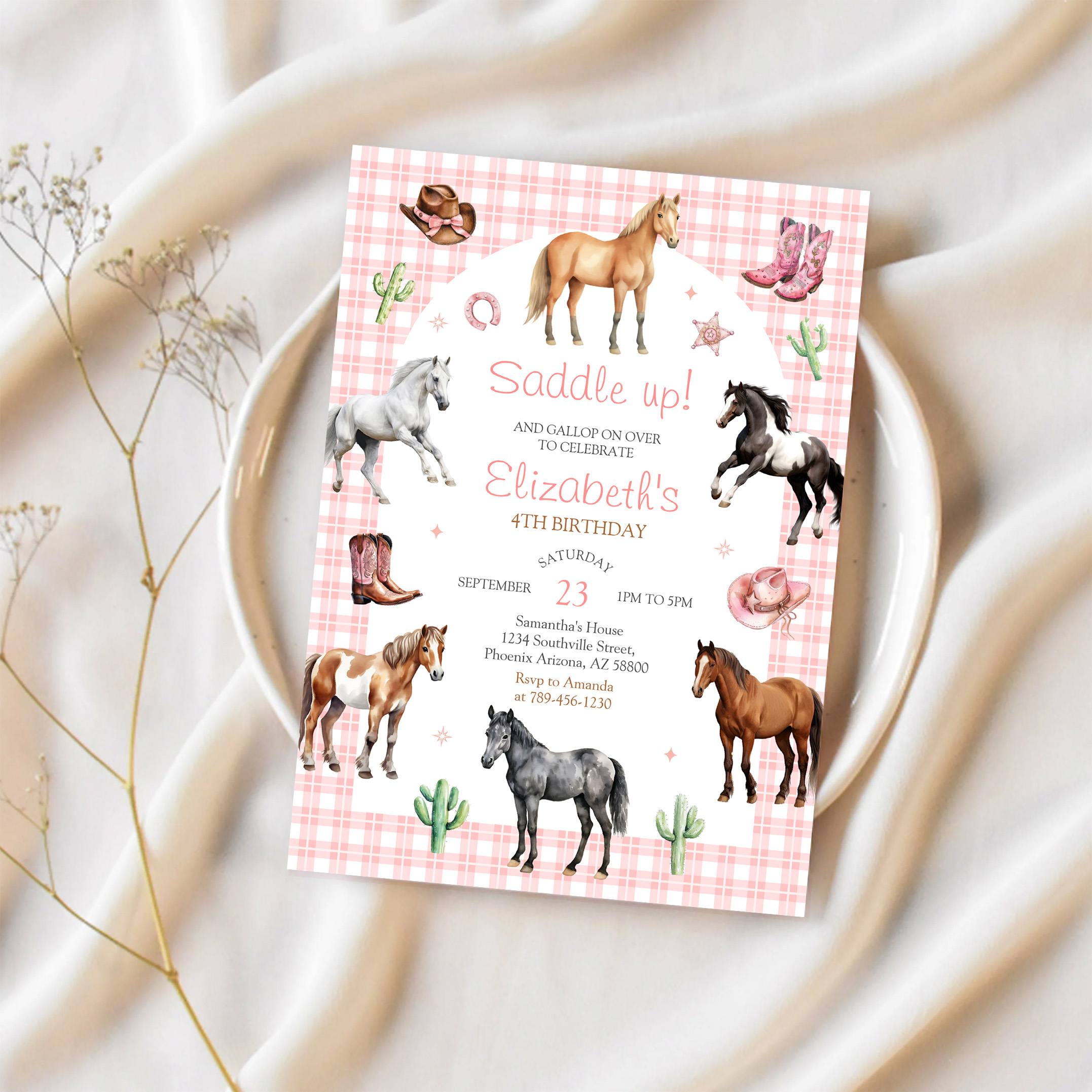 Cowgirl Horse Pink Birthday Invitation - Image 2