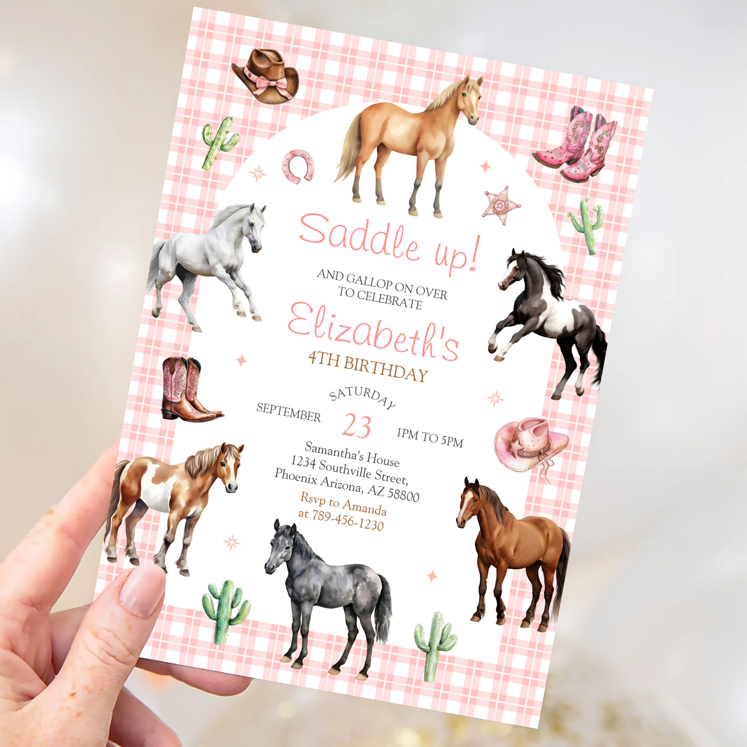Cowgirl Horse Pink Birthday Invitation - Image 3