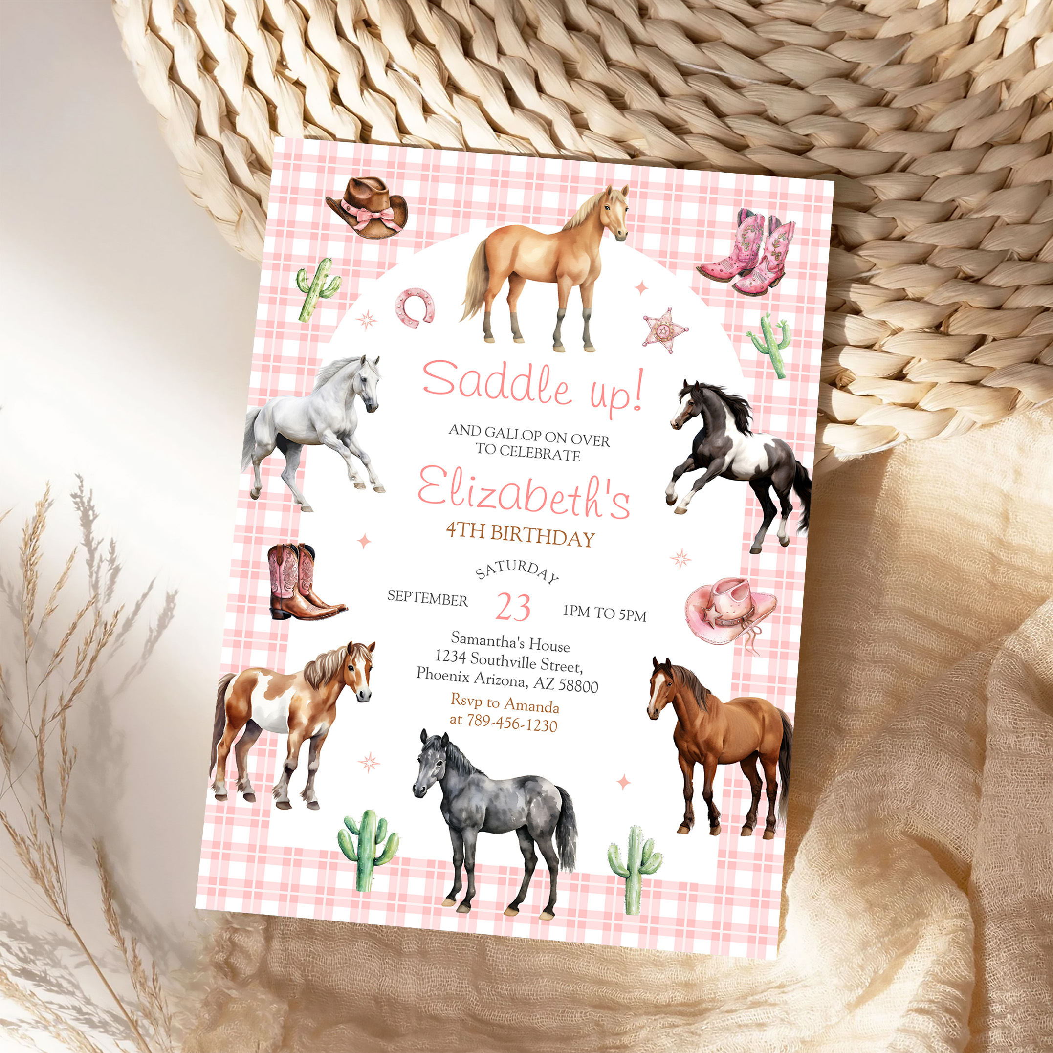 Cowgirl Horse Pink Birthday Invitation - Image 4