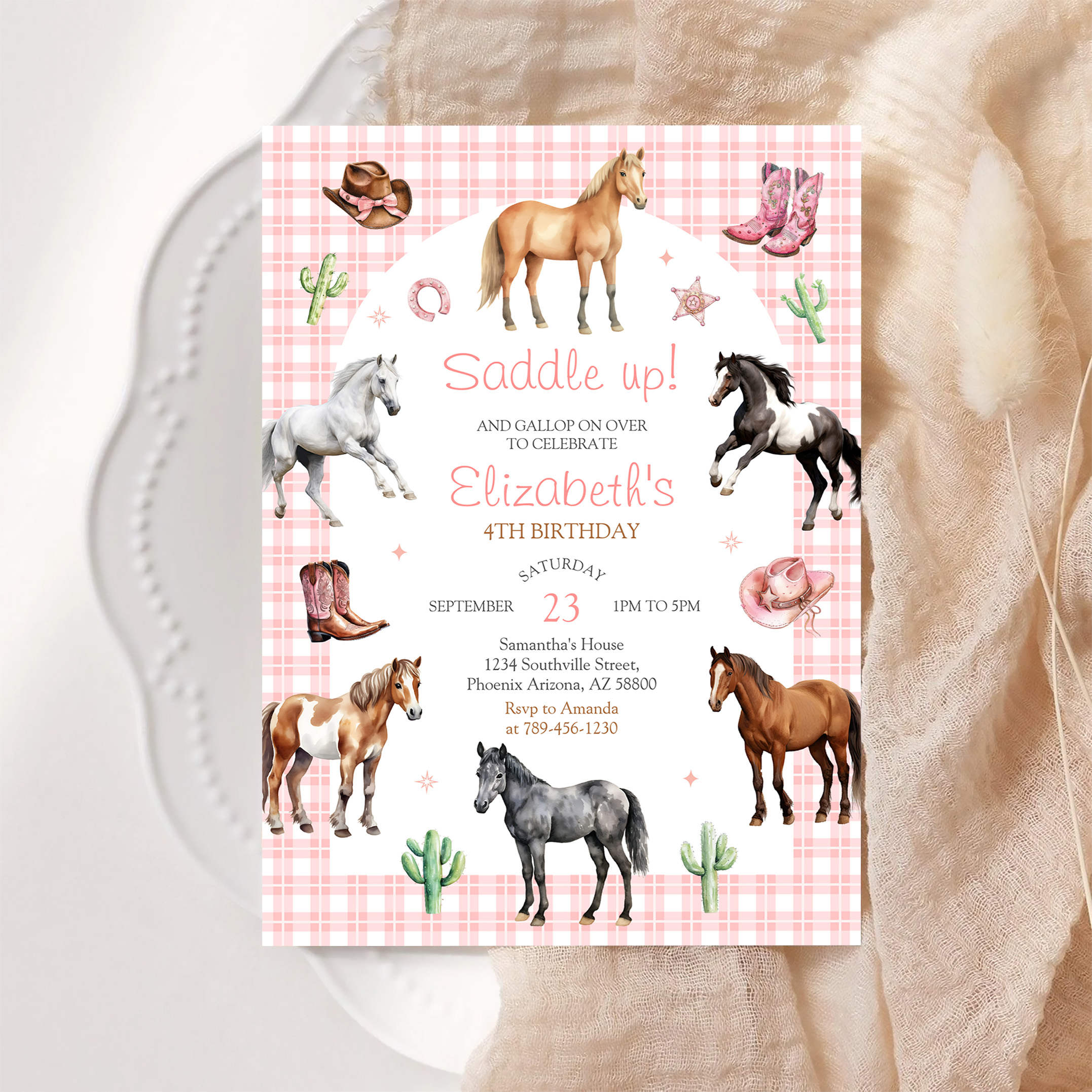 Cowgirl Horse Pink Birthday Invitation - Image 6