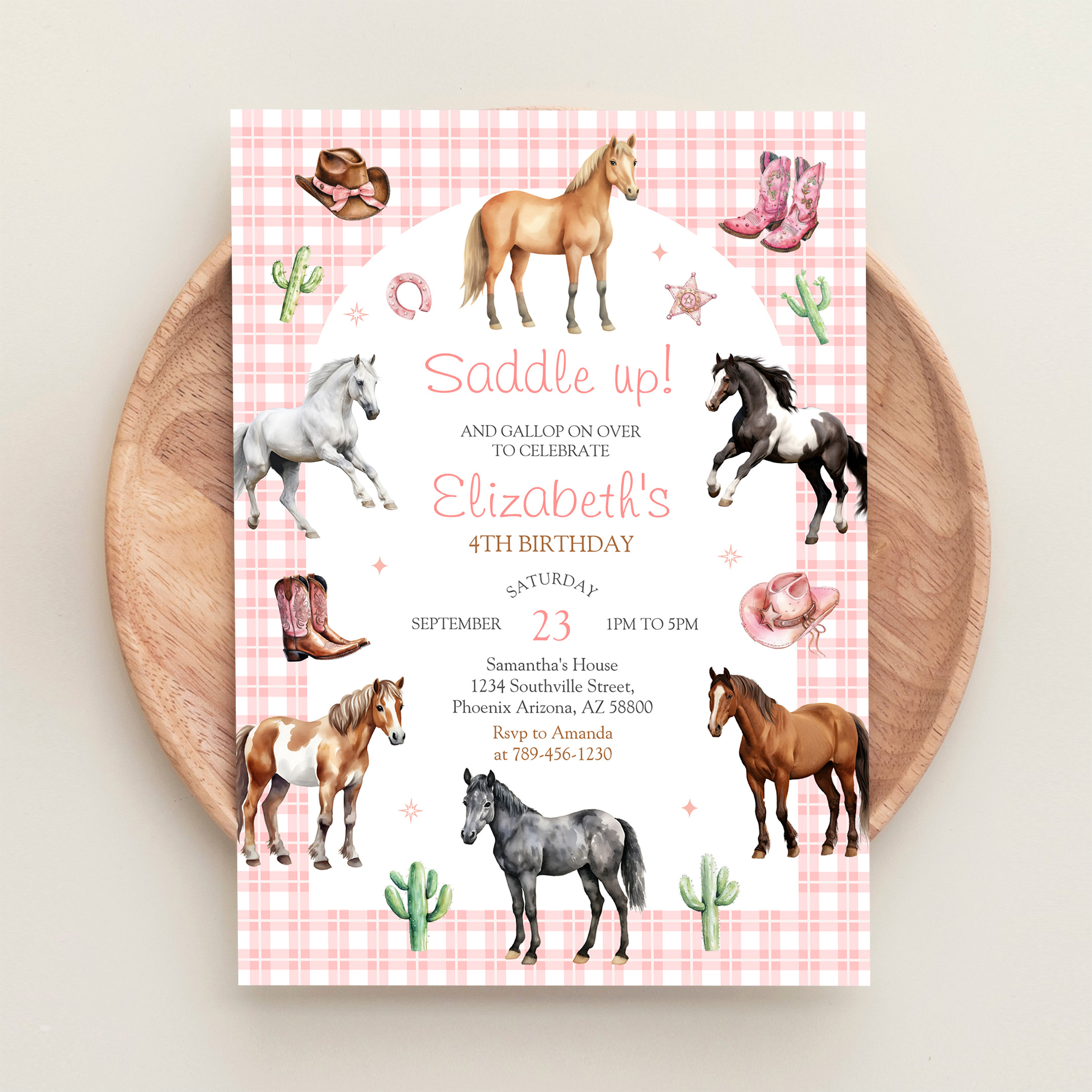 Cowgirl Horse Pink Birthday Invitation - Image 7