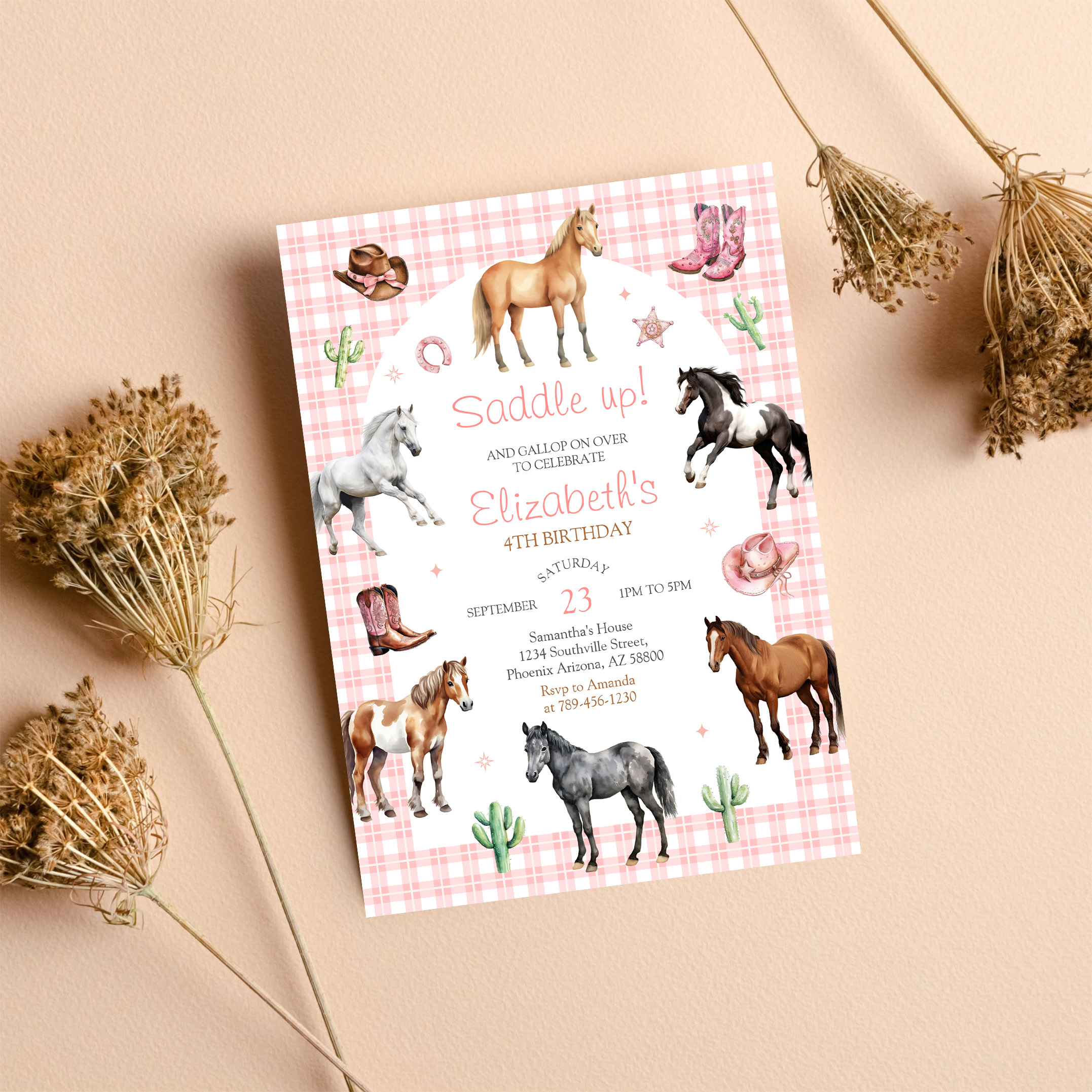 Cowgirl Horse Pink Birthday Invitation - Image 8