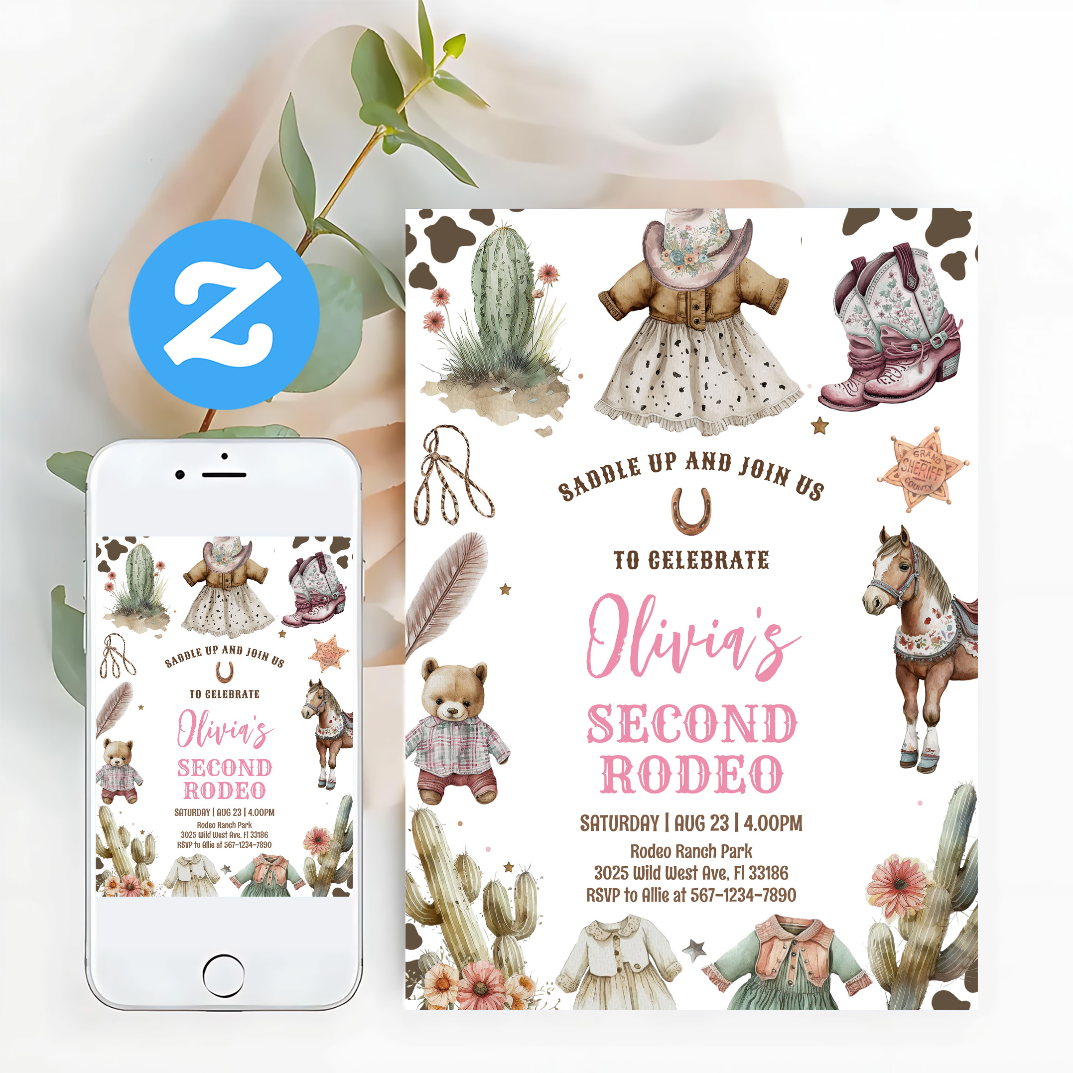 Cowgirl Second Rodeo Pink Country Western Birthday Invitation - Image 12