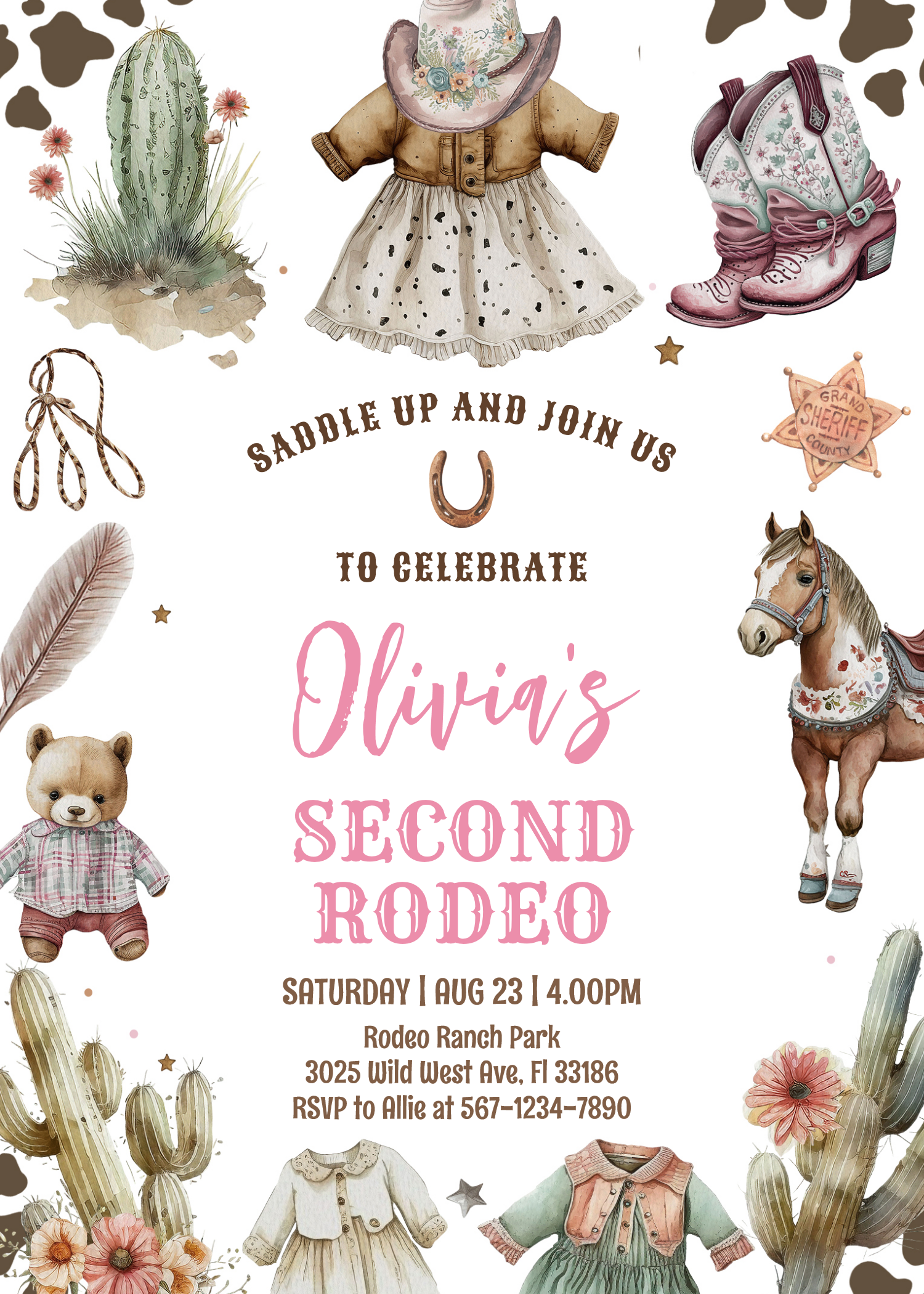 Cowgirl Second Rodeo Pink Country Western Birthday Invitation