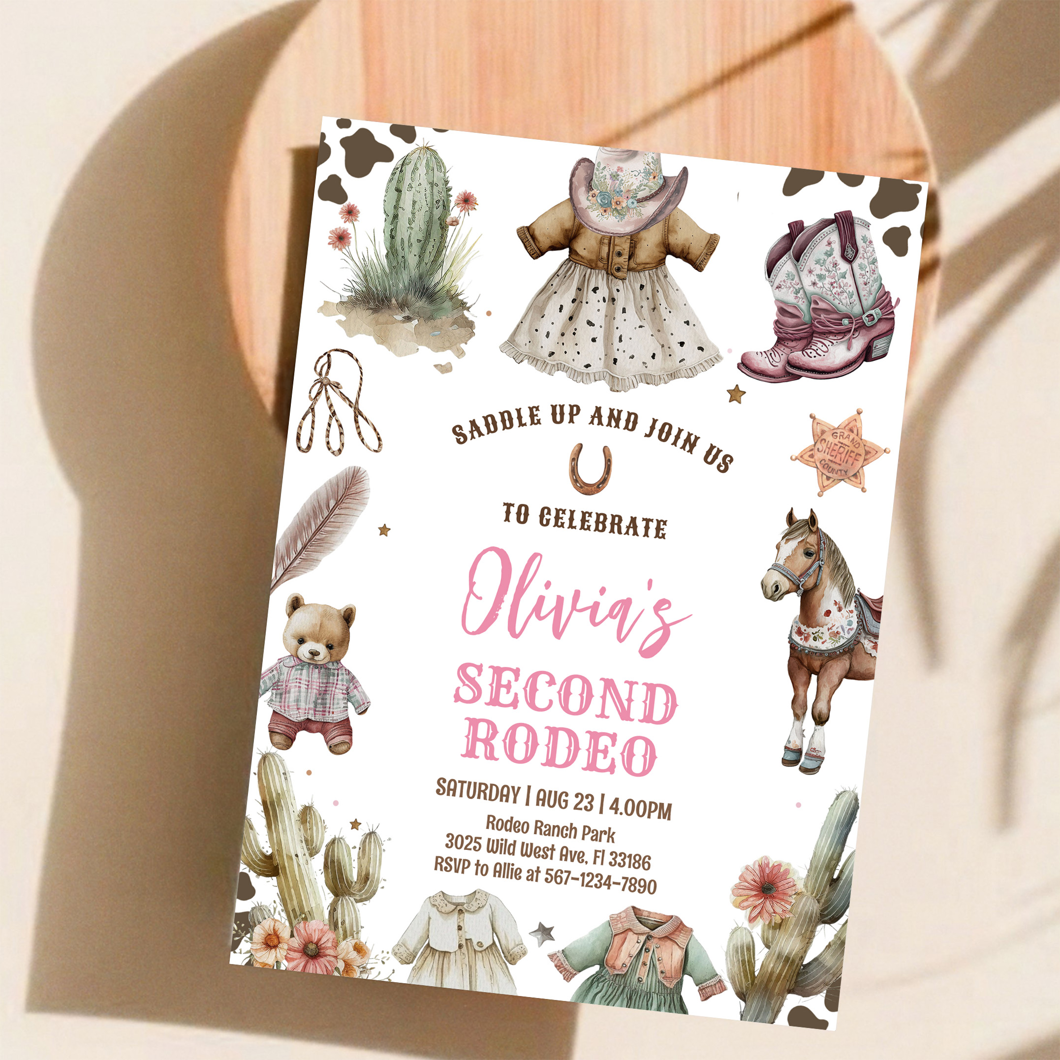 Cowgirl Second Rodeo Pink Country Western Birthday Invitation - Image 11