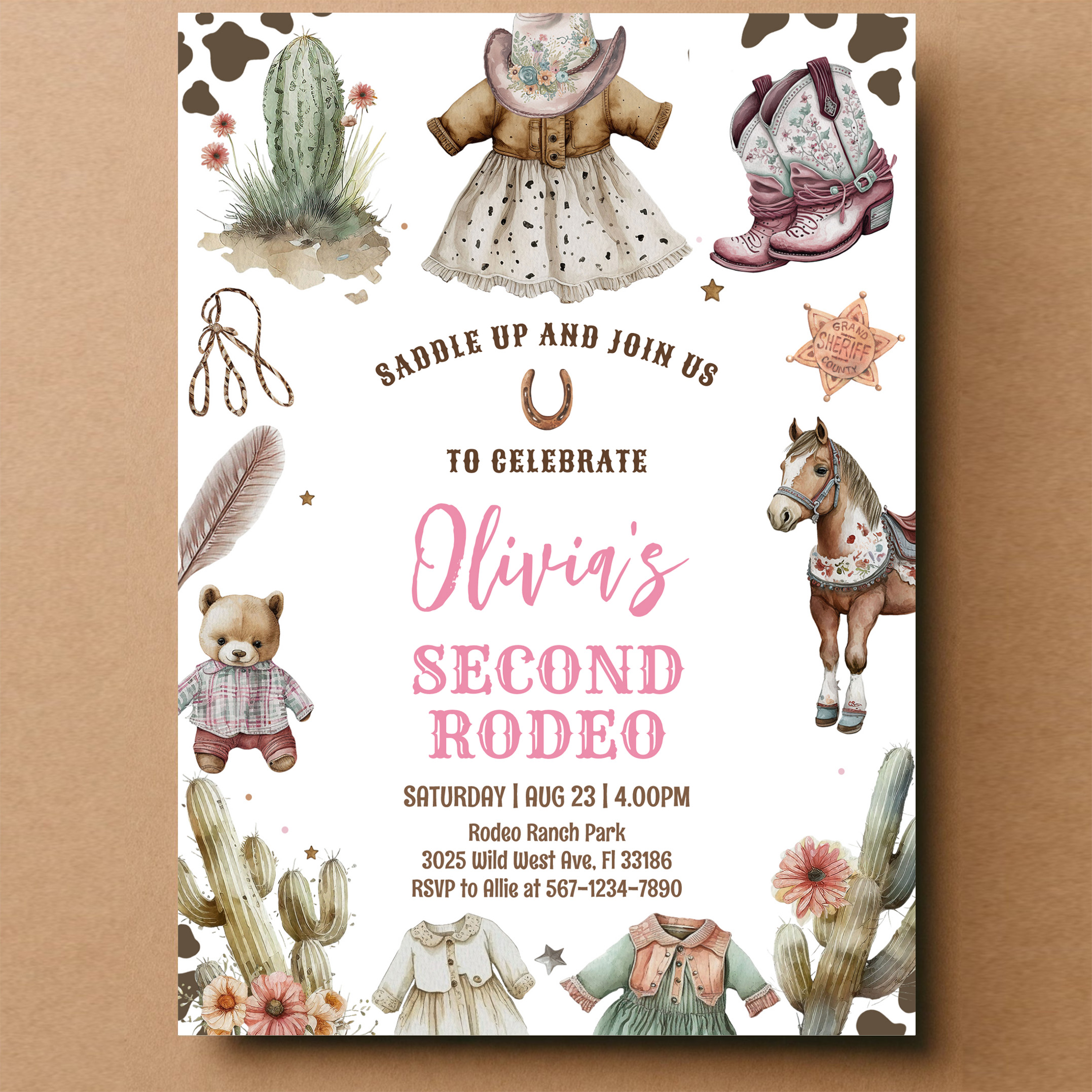 Cowgirl Second Rodeo Pink Country Western Birthday Invitation - Image 14