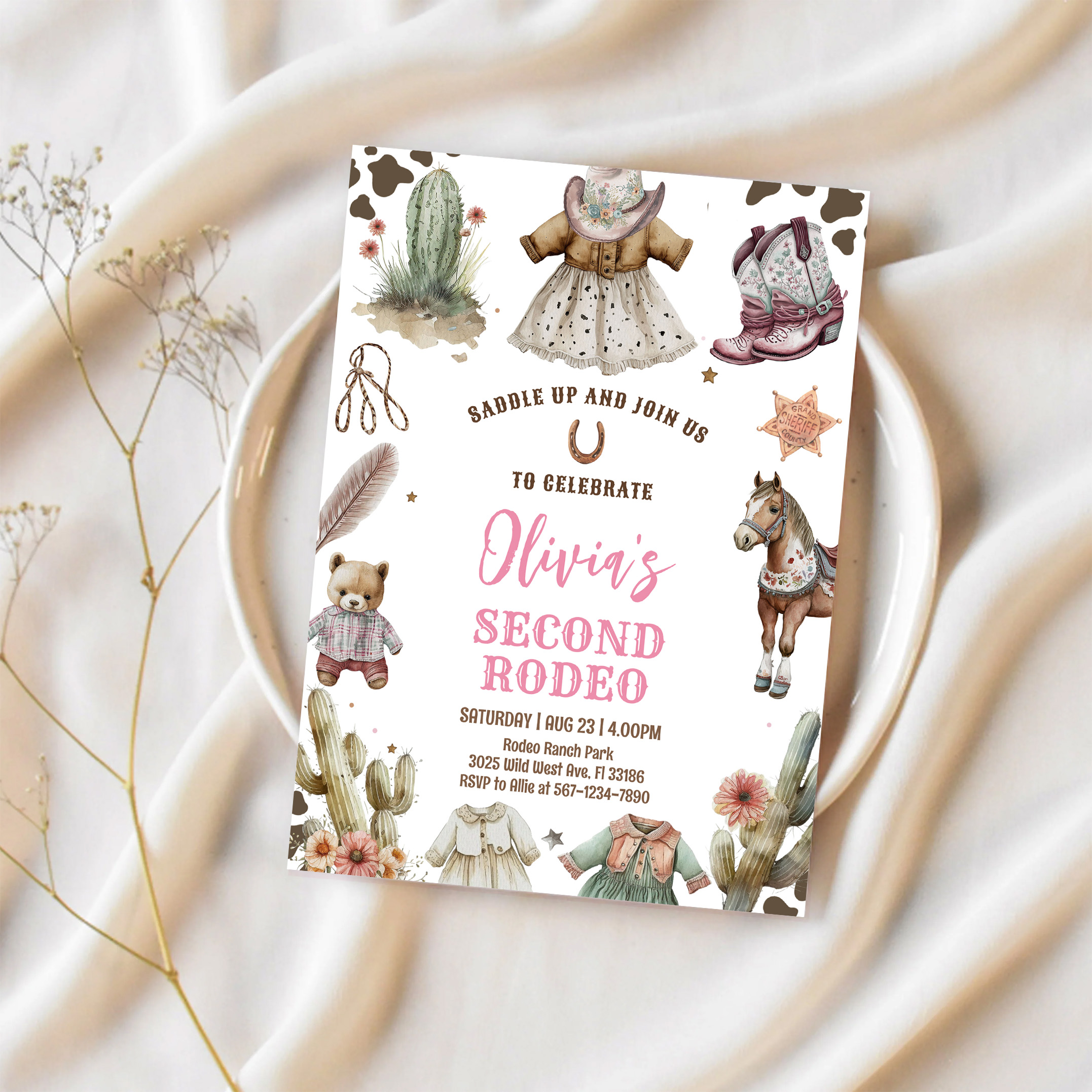 Cowgirl Second Rodeo Pink Country Western Birthday Invitation - Image 2