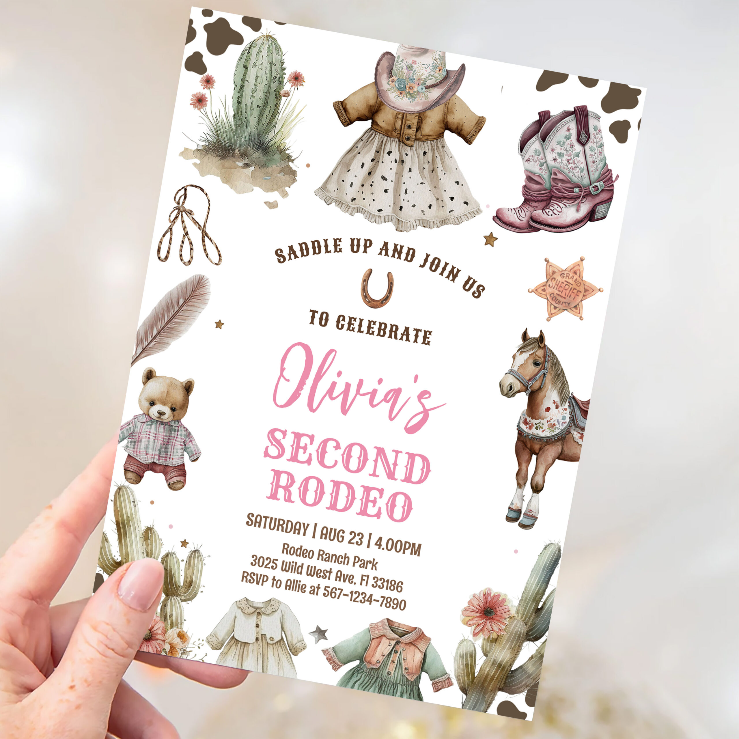 Cowgirl Second Rodeo Pink Country Western Birthday Invitation - Image 3
