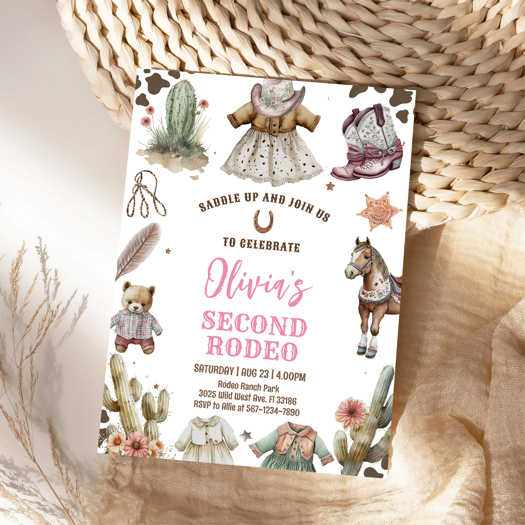 Cowgirl Second Rodeo Pink Country Western Birthday Invitation - Image 4