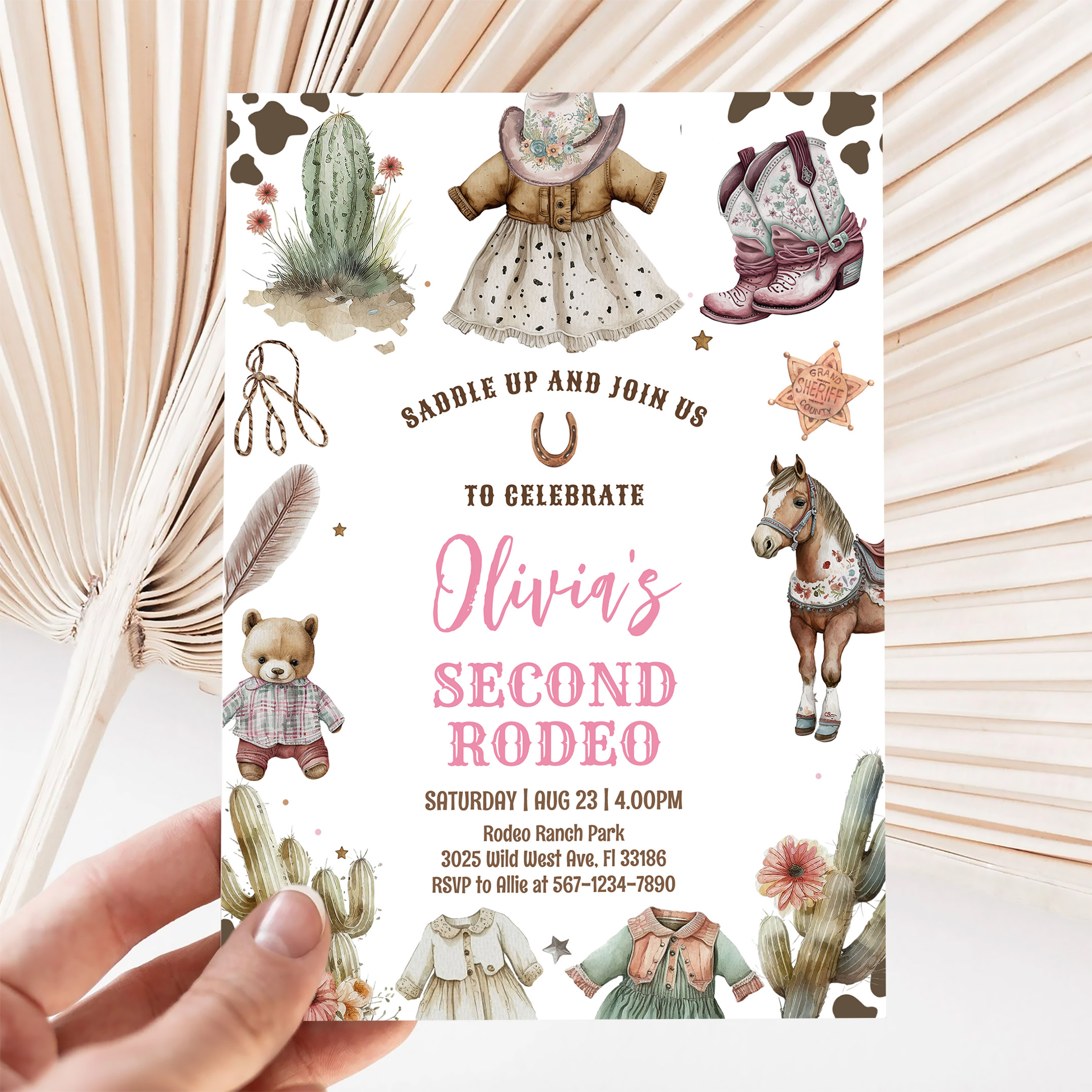Cowgirl Second Rodeo Pink Country Western Birthday Invitation - Image 5