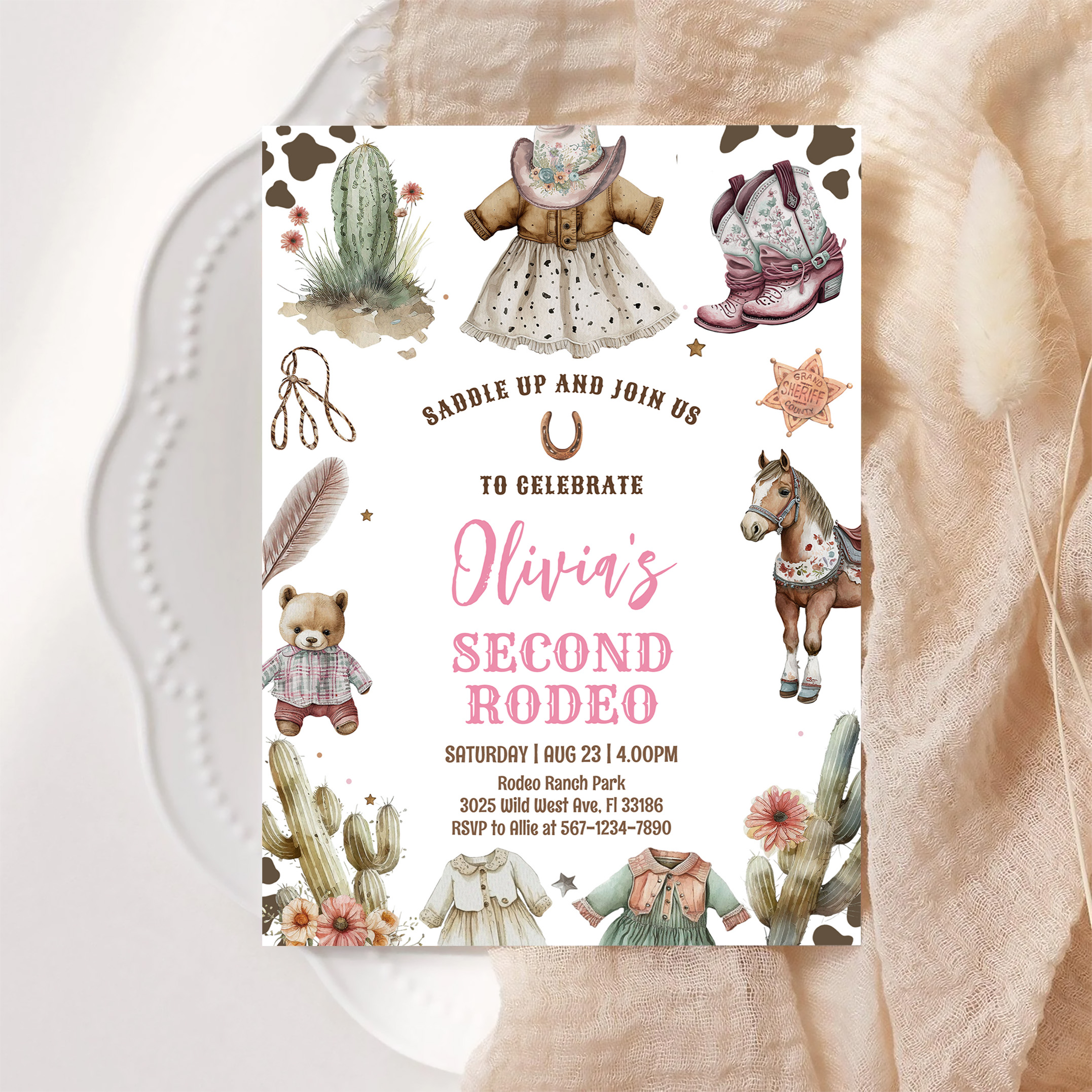 Cowgirl Second Rodeo Pink Country Western Birthday Invitation - Image 6