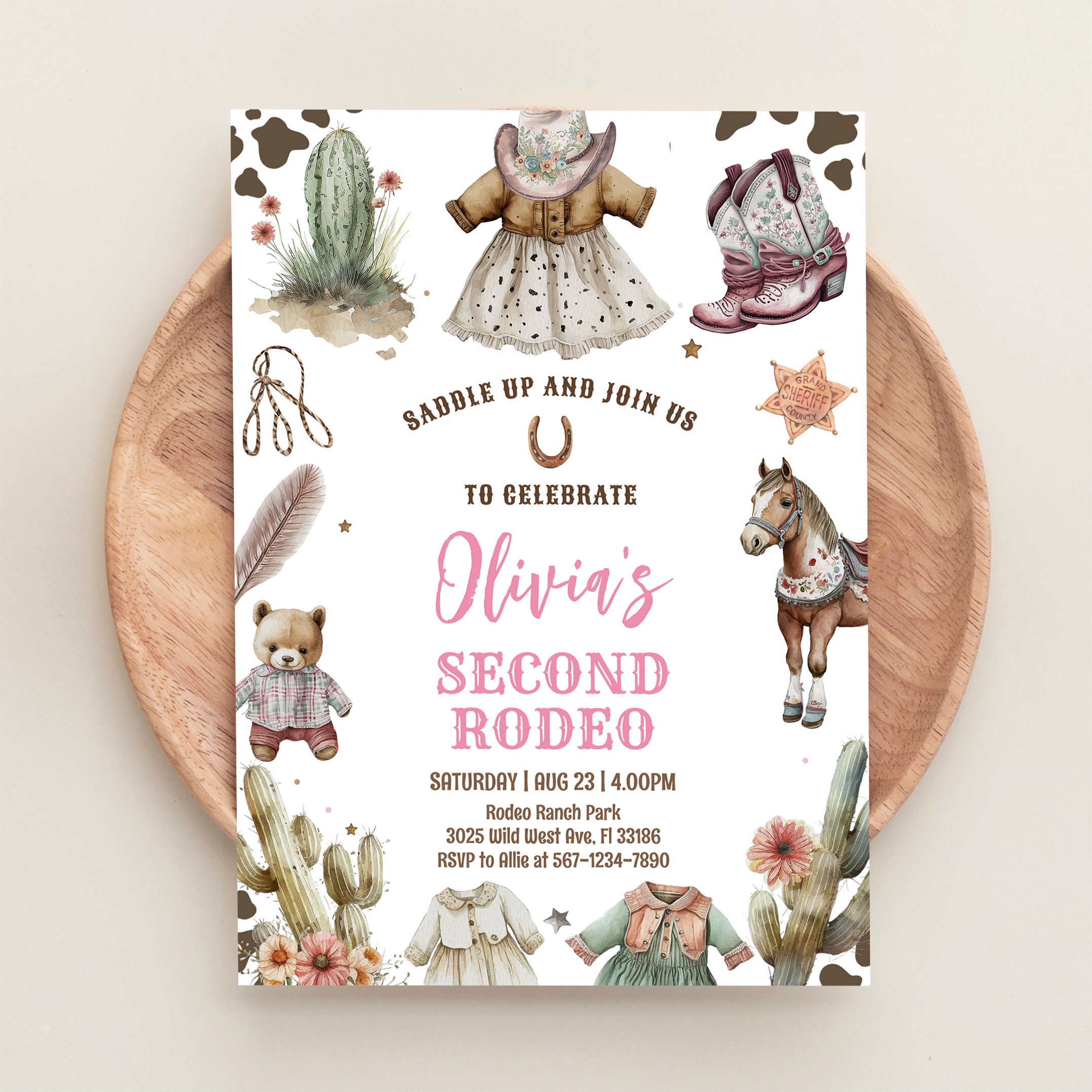 Cowgirl Second Rodeo Pink Country Western Birthday Invitation - Image 7