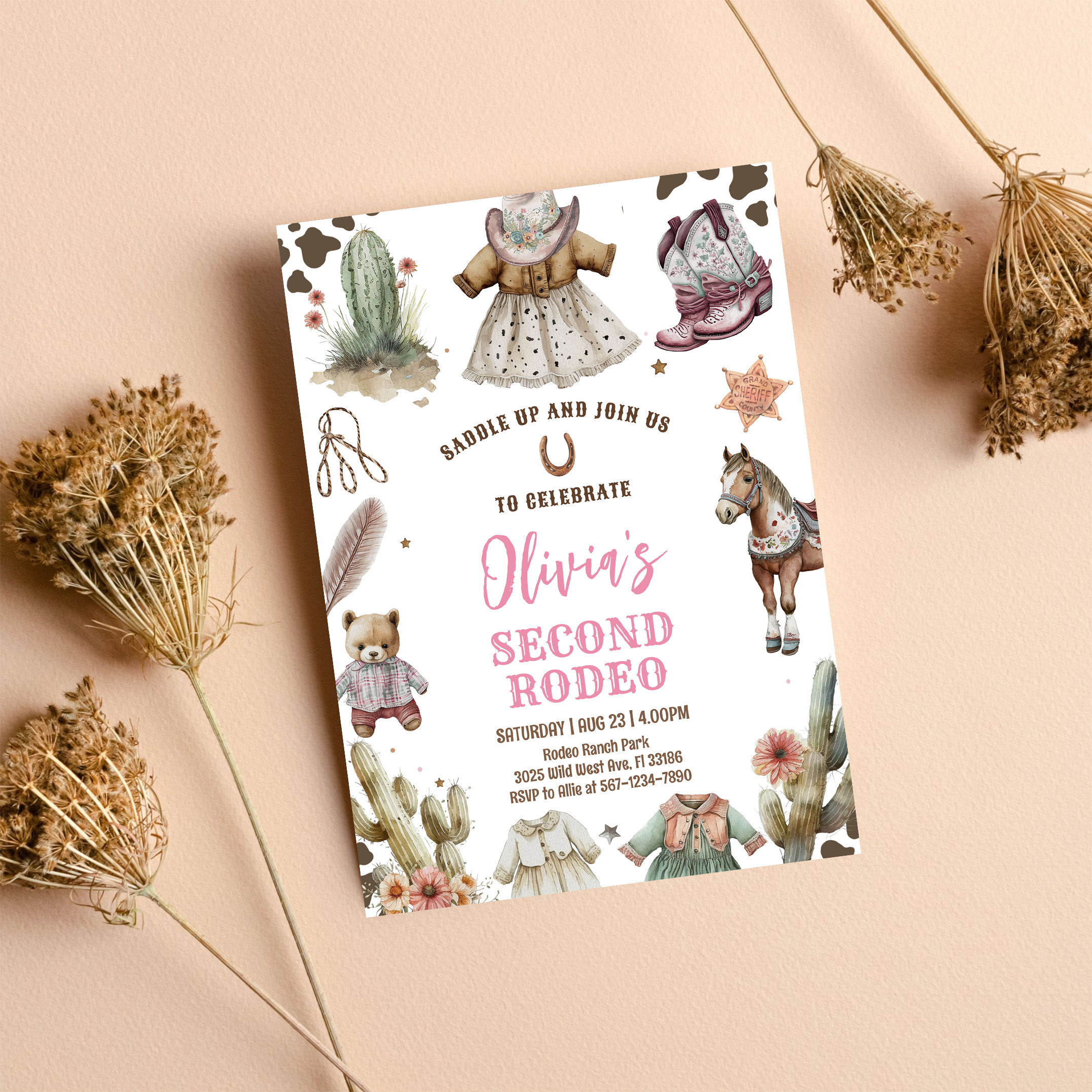 Cowgirl Second Rodeo Pink Country Western Birthday Invitation - Image 8
