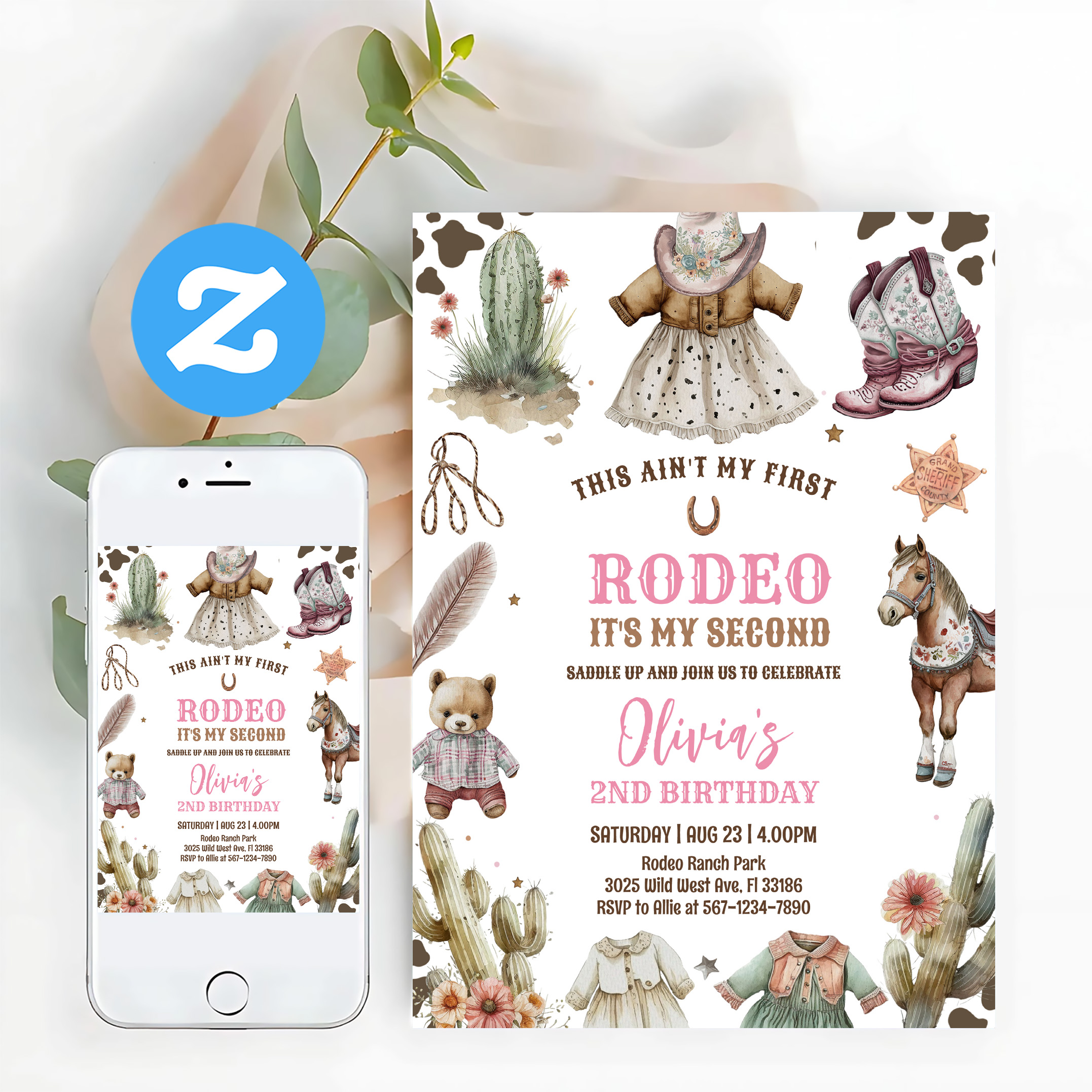 Cowgirl Second Rodeo Pink Country Western Birthday Invitation - Image 12