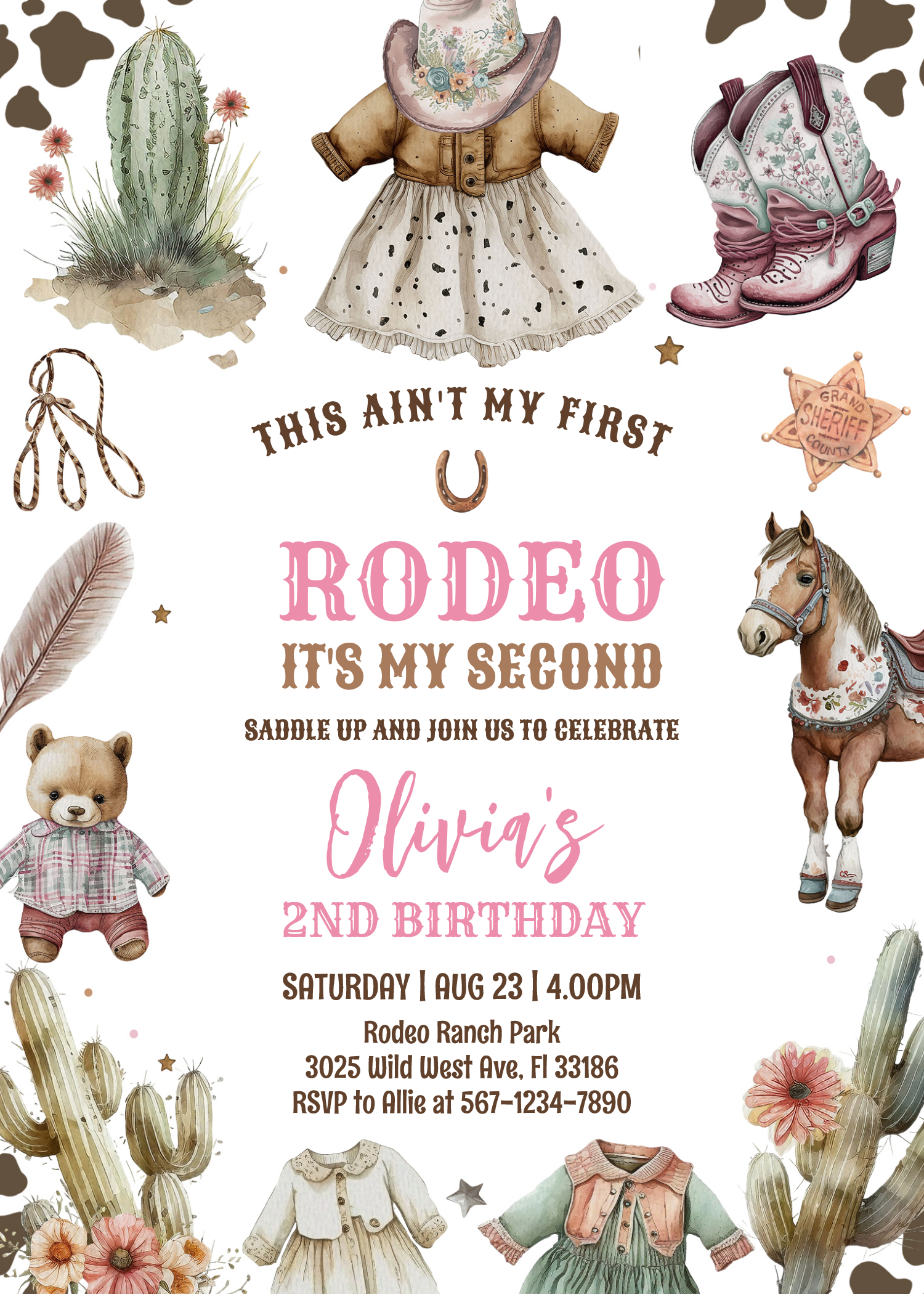 Cowgirl Second Rodeo Pink Country Western Birthday Invitation