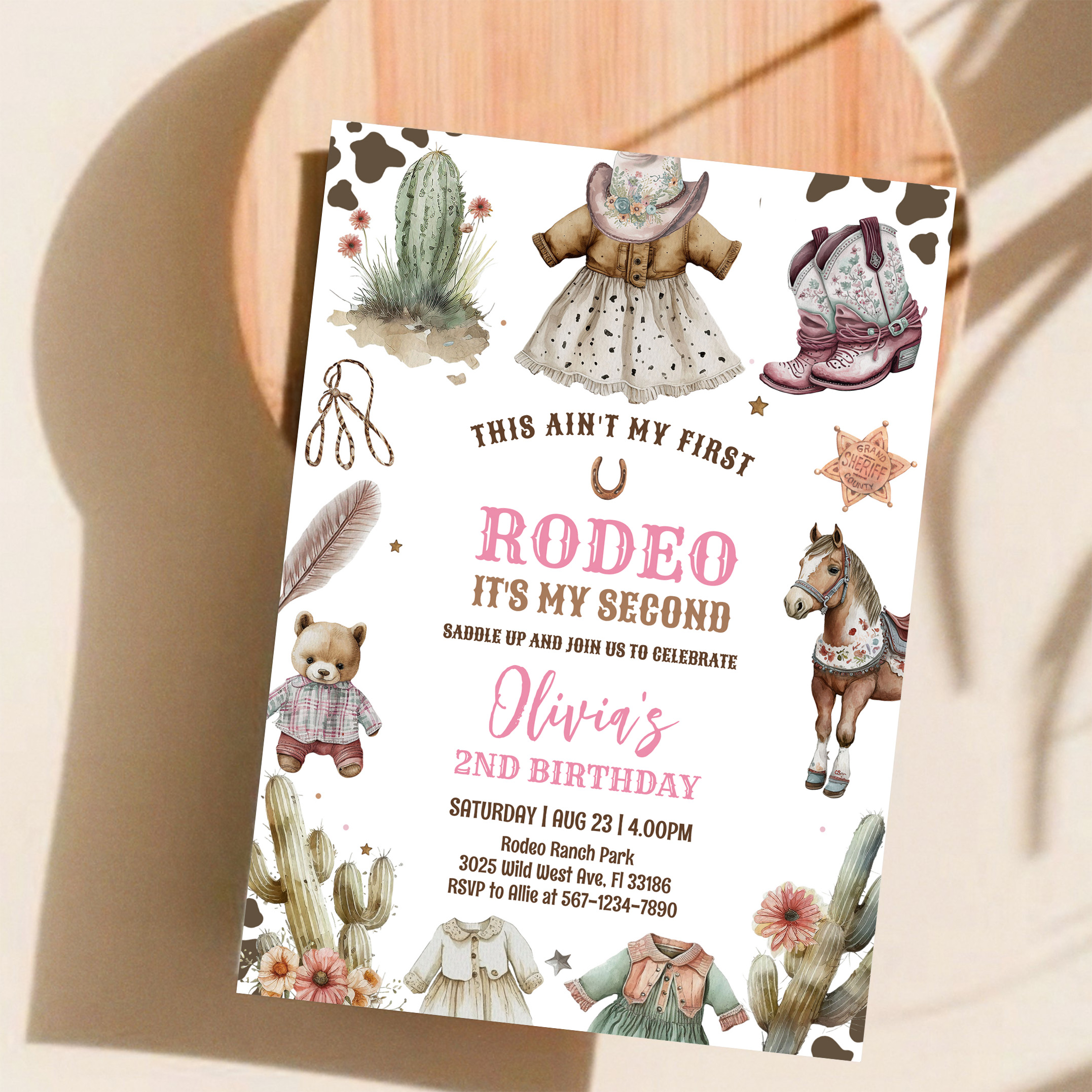 Cowgirl Second Rodeo Pink Country Western Birthday Invitation - Image 11