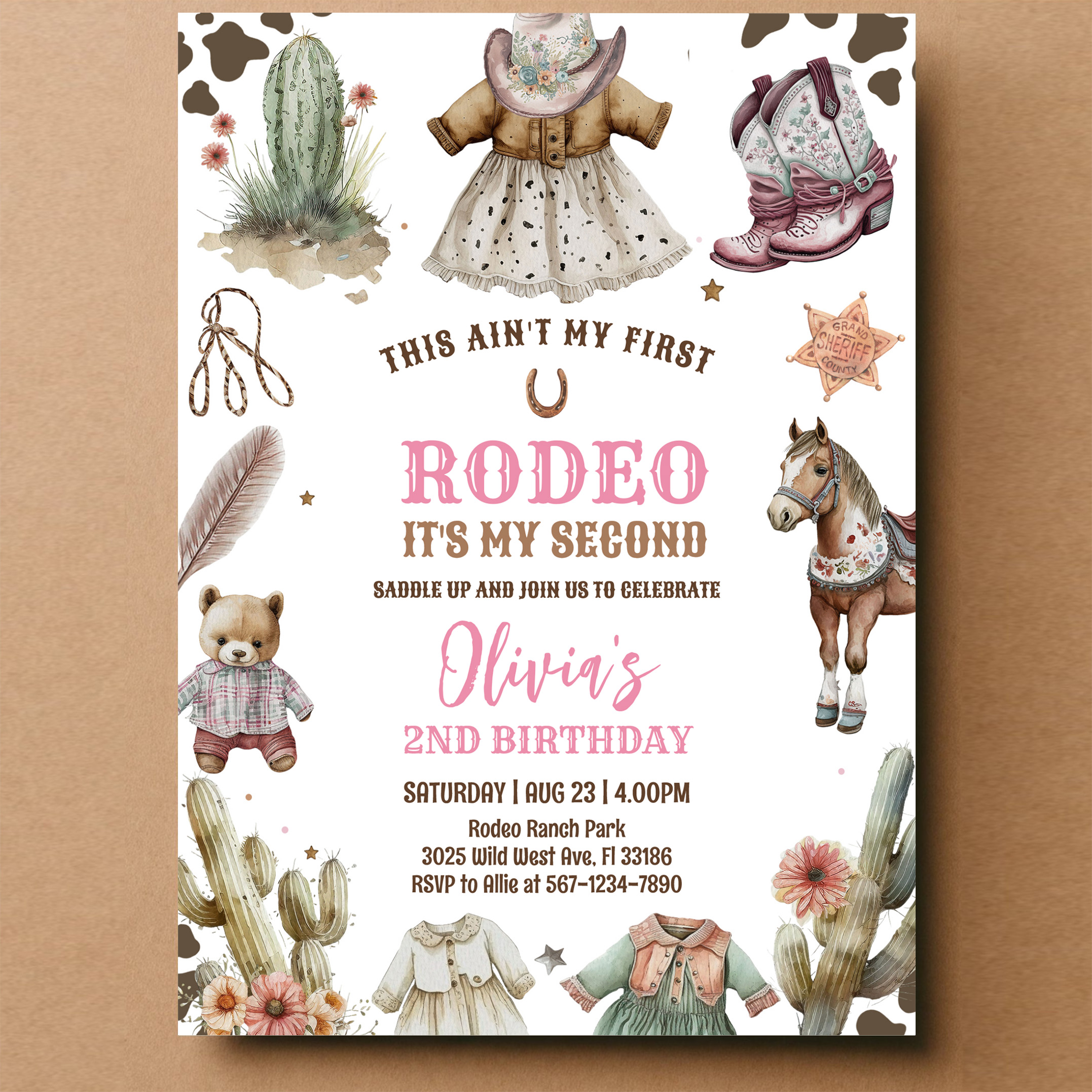 Cowgirl Second Rodeo Pink Country Western Birthday Invitation - Image 14