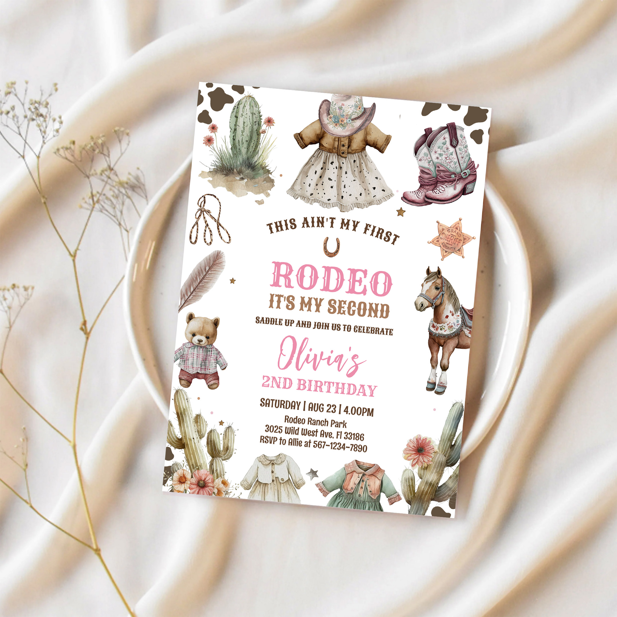Cowgirl Second Rodeo Pink Country Western Birthday Invitation - Image 2