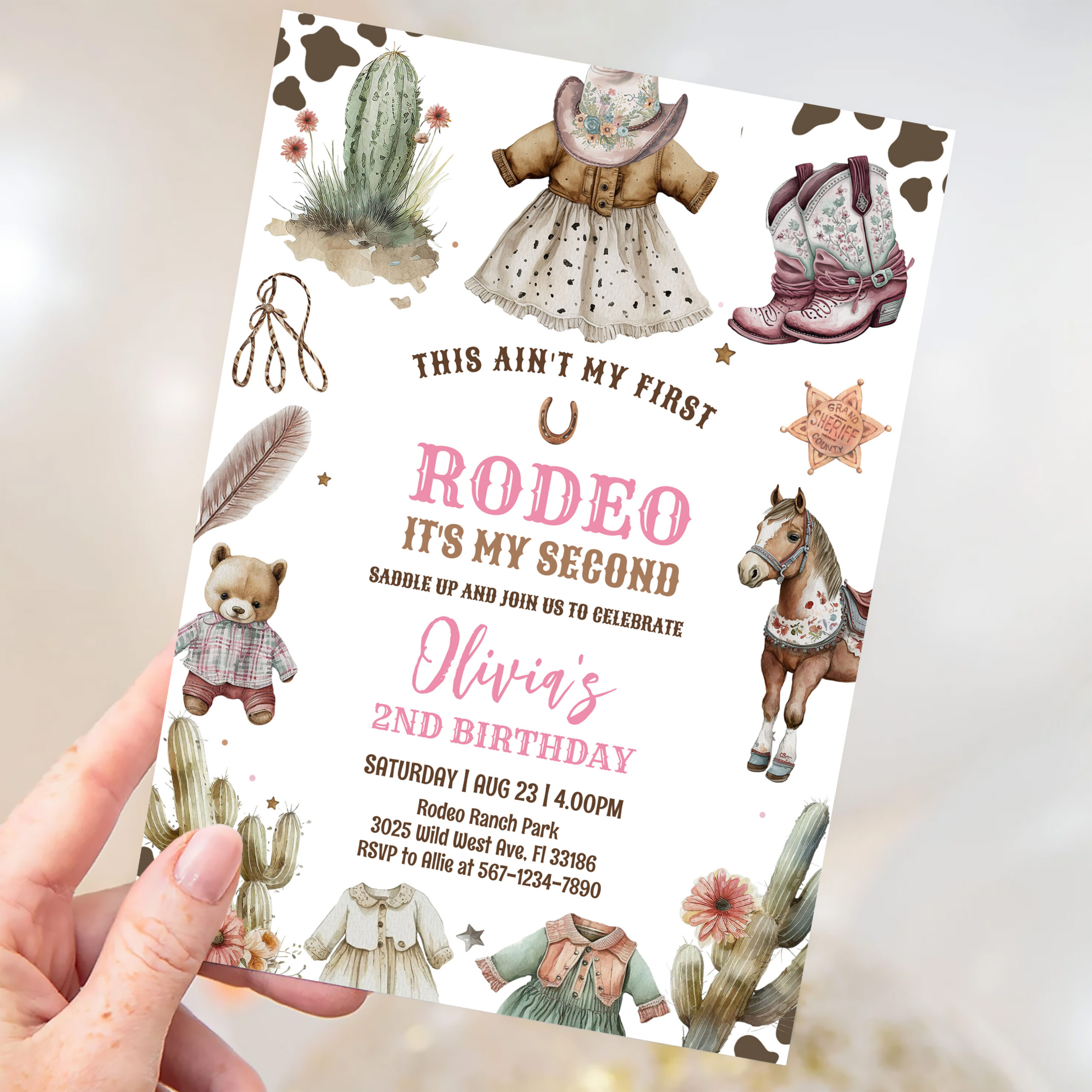Cowgirl Second Rodeo Pink Country Western Birthday Invitation - Image 3