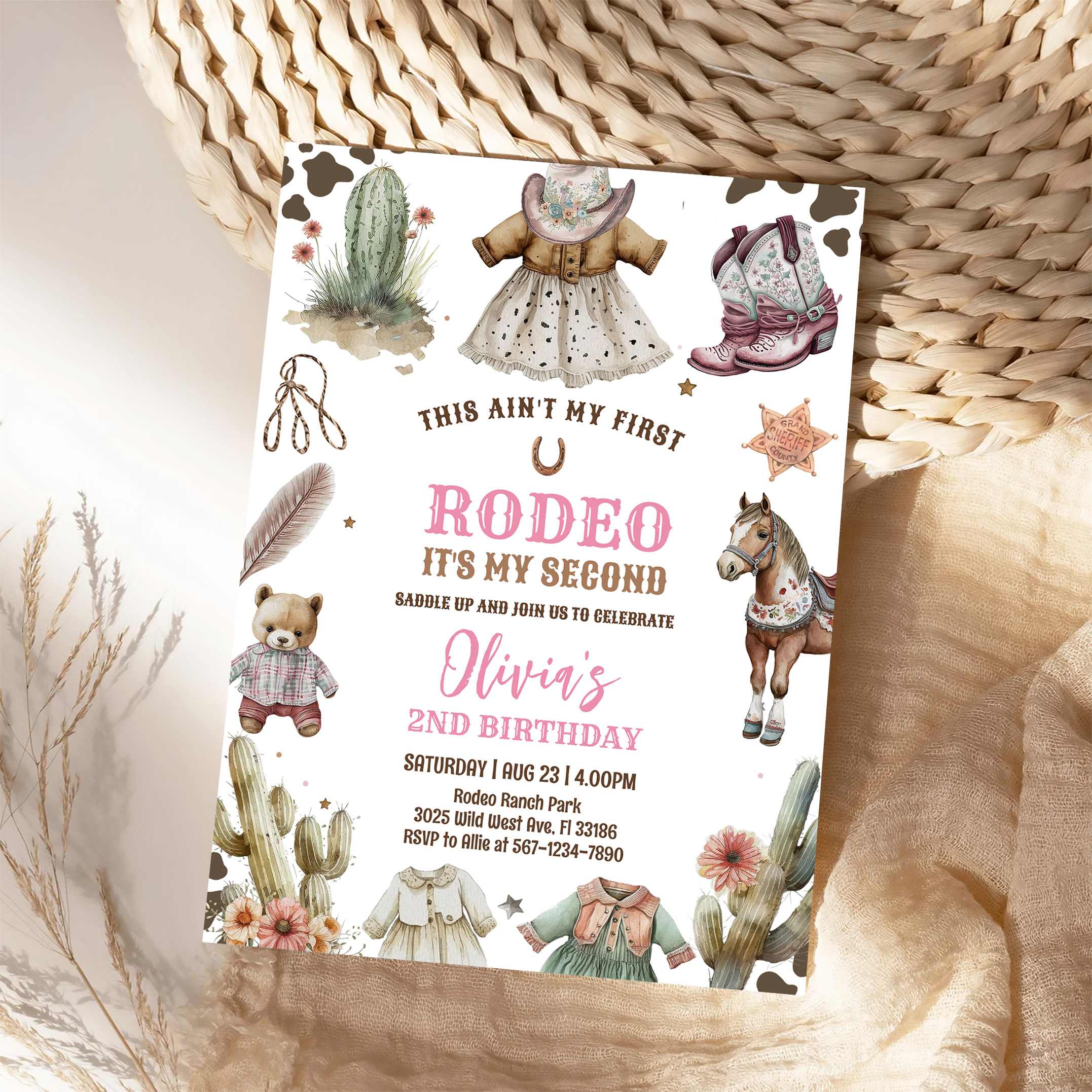 Cowgirl Second Rodeo Pink Country Western Birthday Invitation - Image 4