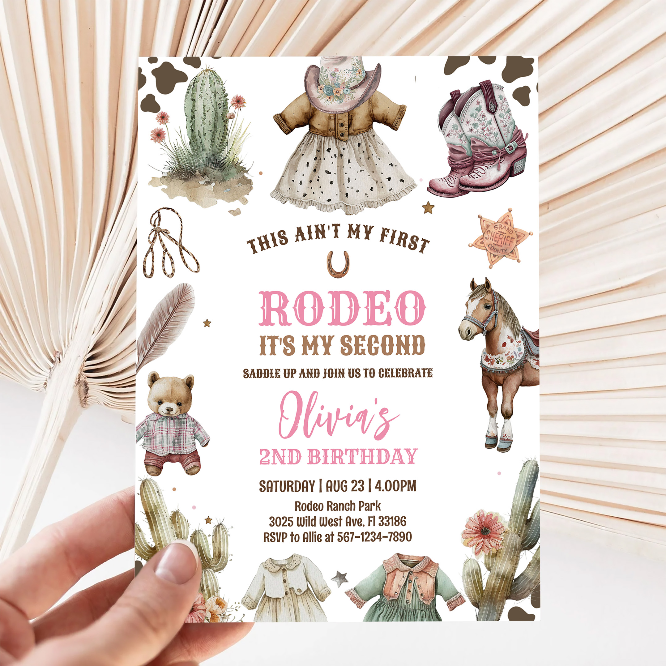 Cowgirl Second Rodeo Pink Country Western Birthday Invitation - Image 5