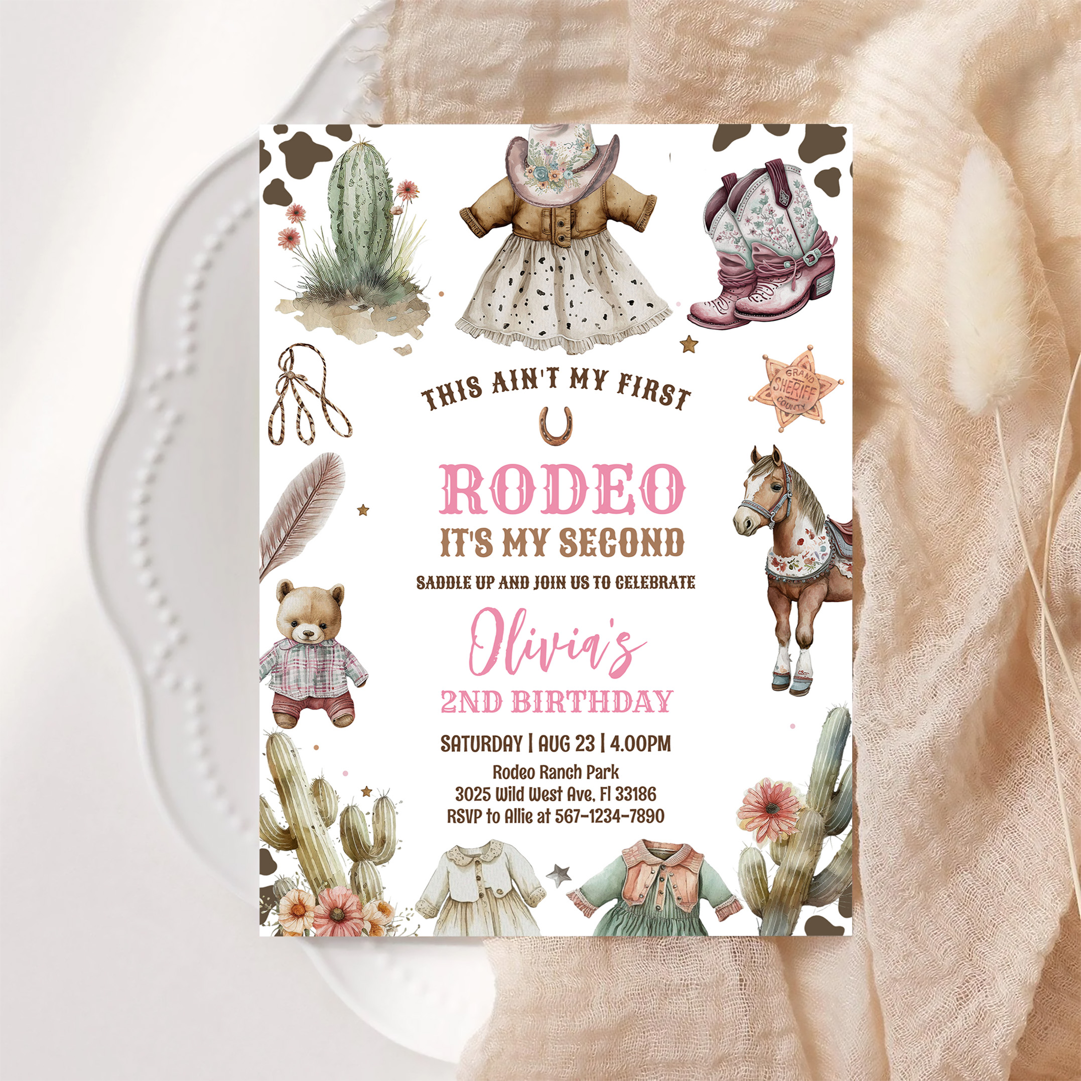 Cowgirl Second Rodeo Pink Country Western Birthday Invitation - Image 6