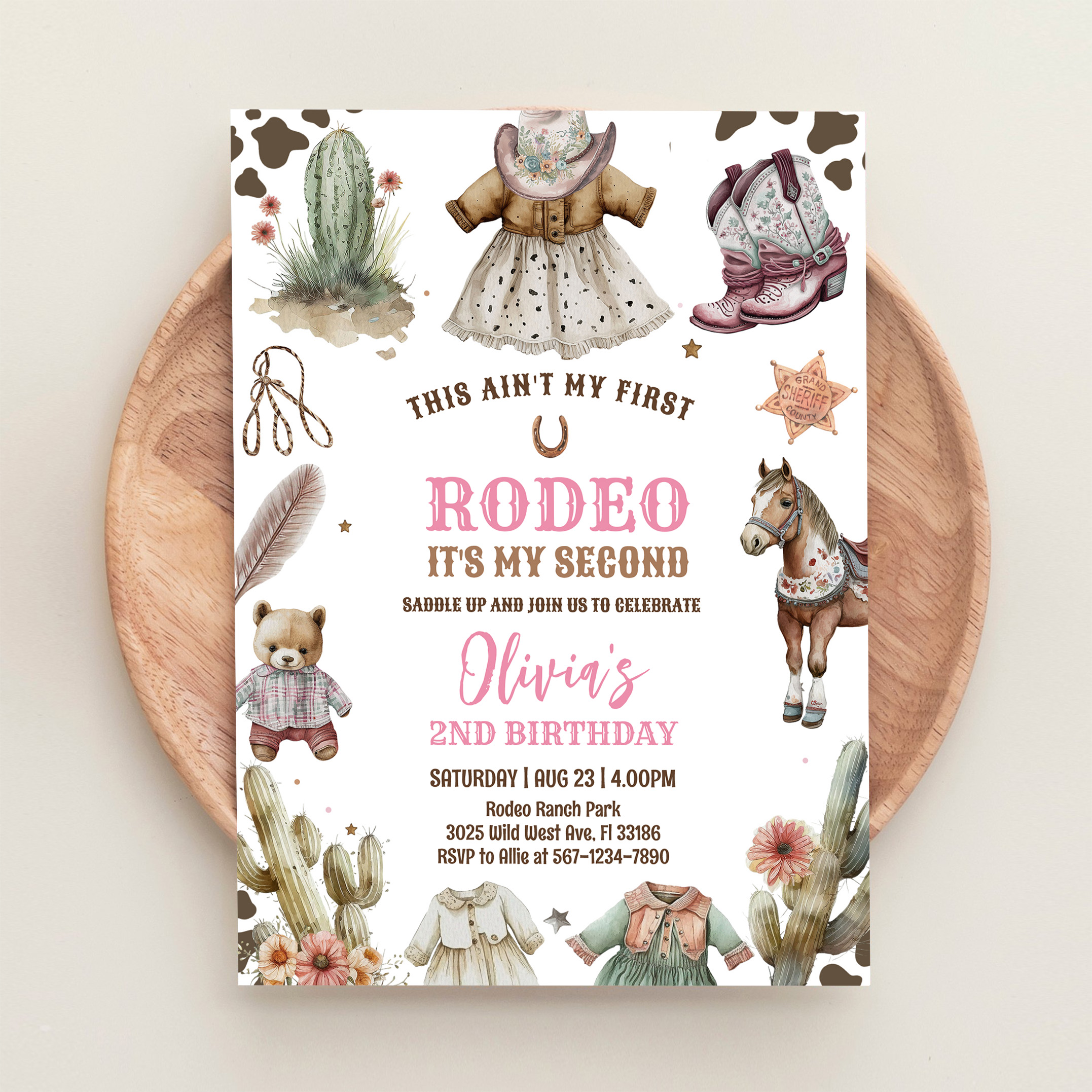 Cowgirl Second Rodeo Pink Country Western Birthday Invitation - Image 7