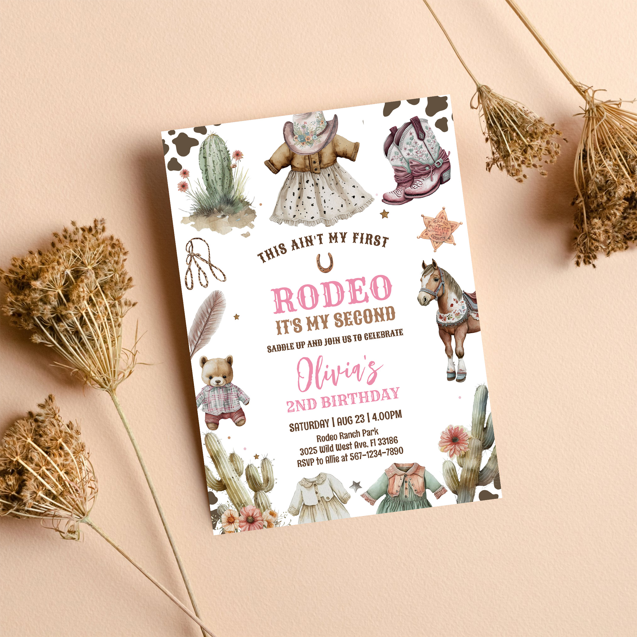 Cowgirl Second Rodeo Pink Country Western Birthday Invitation - Image 8