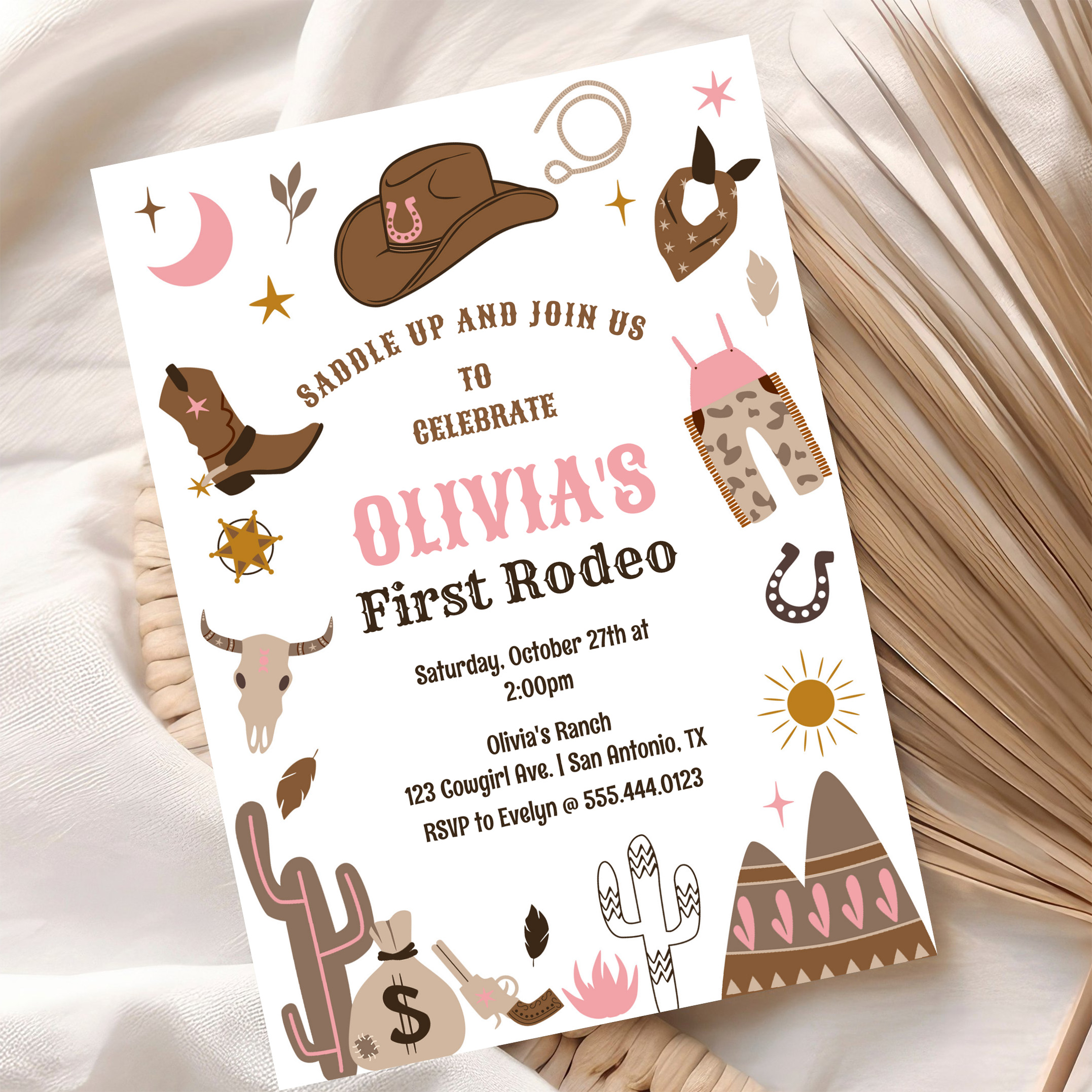 Cowgirl Wild West Southwestern 1st Rodeo Birthday Invitation - Image 10
