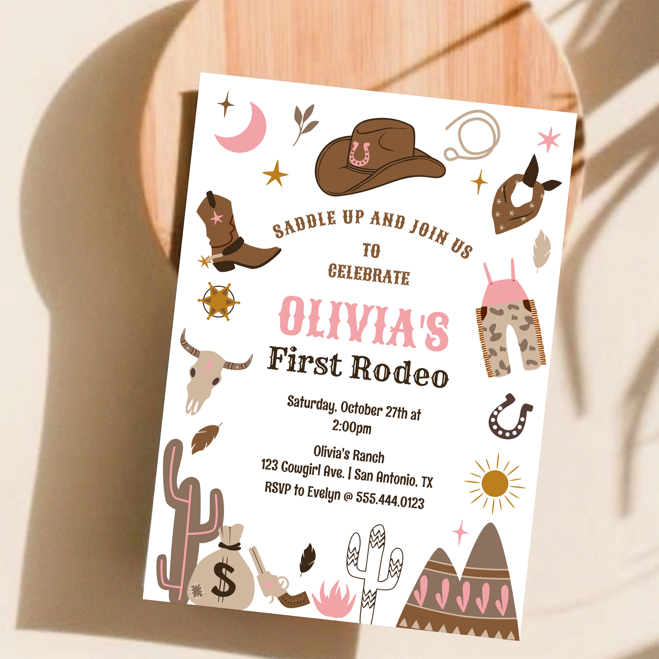 Cowgirl Wild West Southwestern 1st Rodeo Birthday Invitation - Image 11