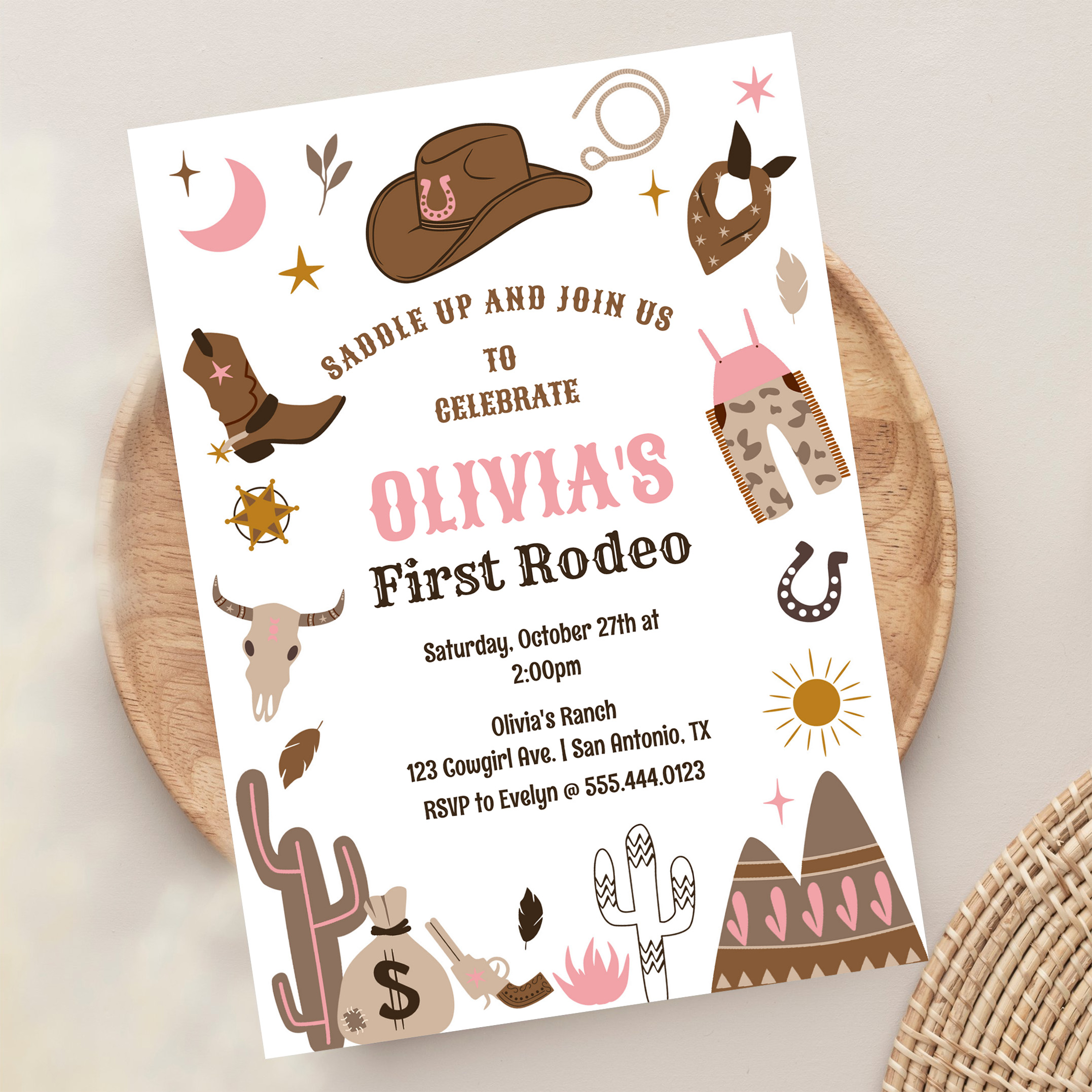 Cowgirl Wild West Southwestern 1st Rodeo Birthday Invitation - Image 13