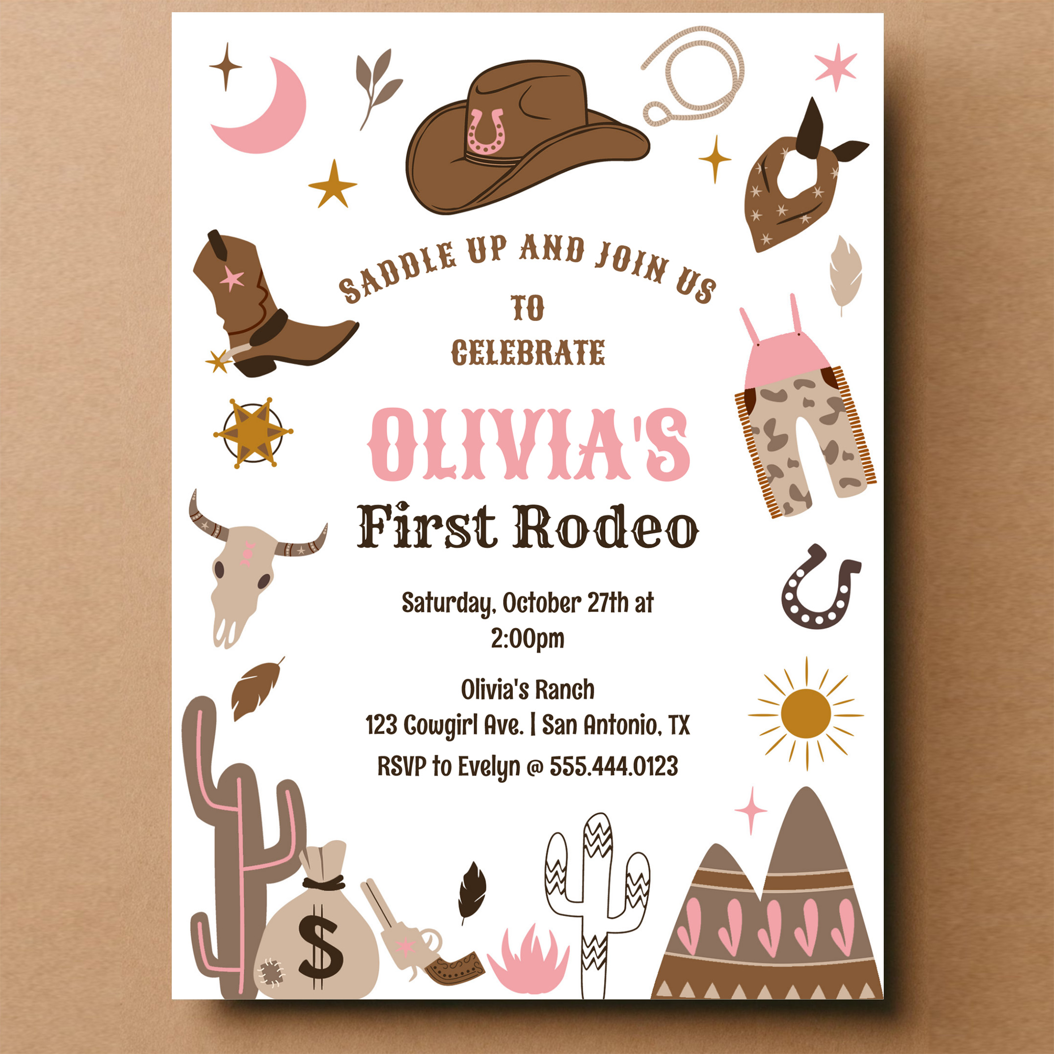 Cowgirl Wild West Southwestern 1st Rodeo Birthday Invitation - Image 14