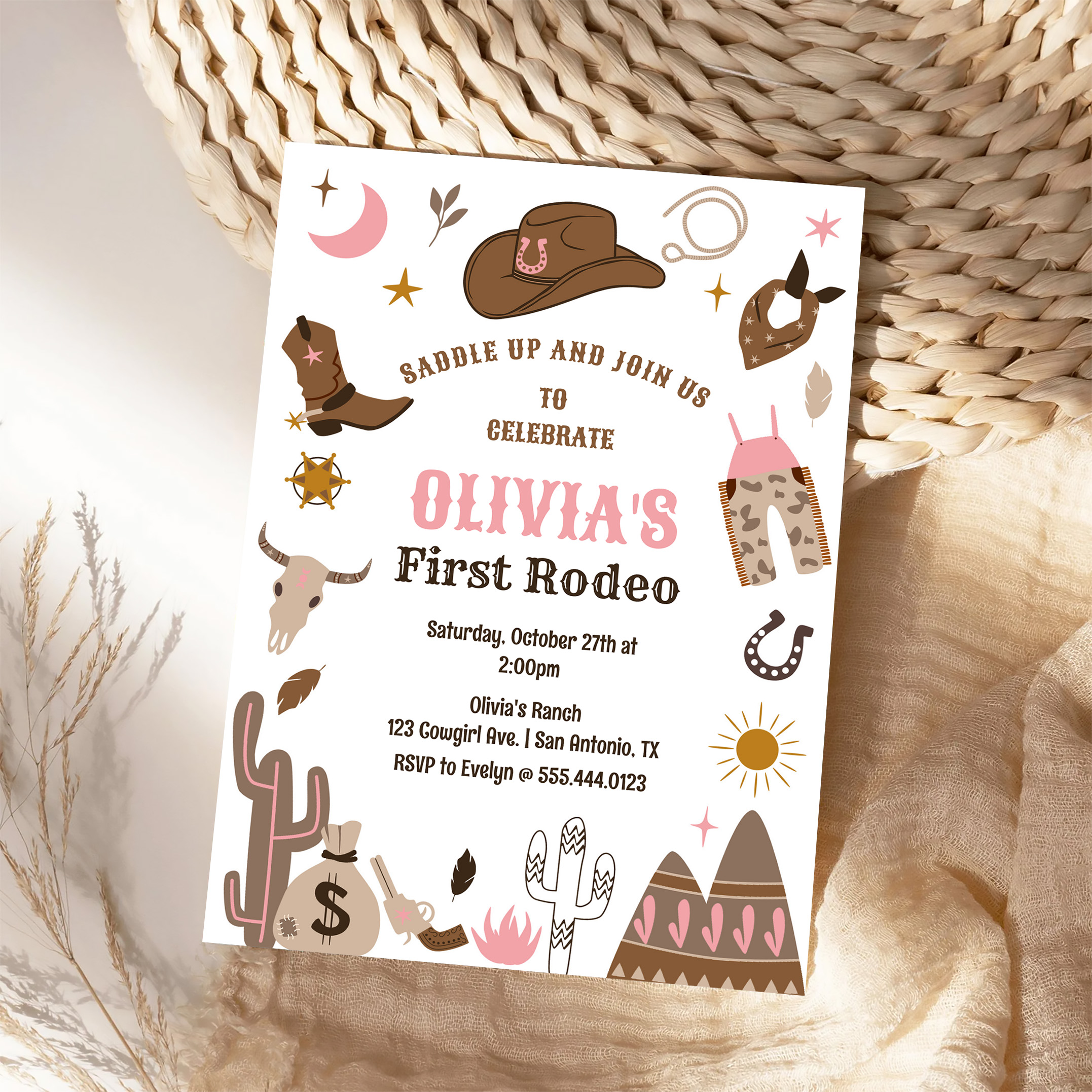 Cowgirl Wild West Southwestern 1st Rodeo Birthday Invitation - Image 4