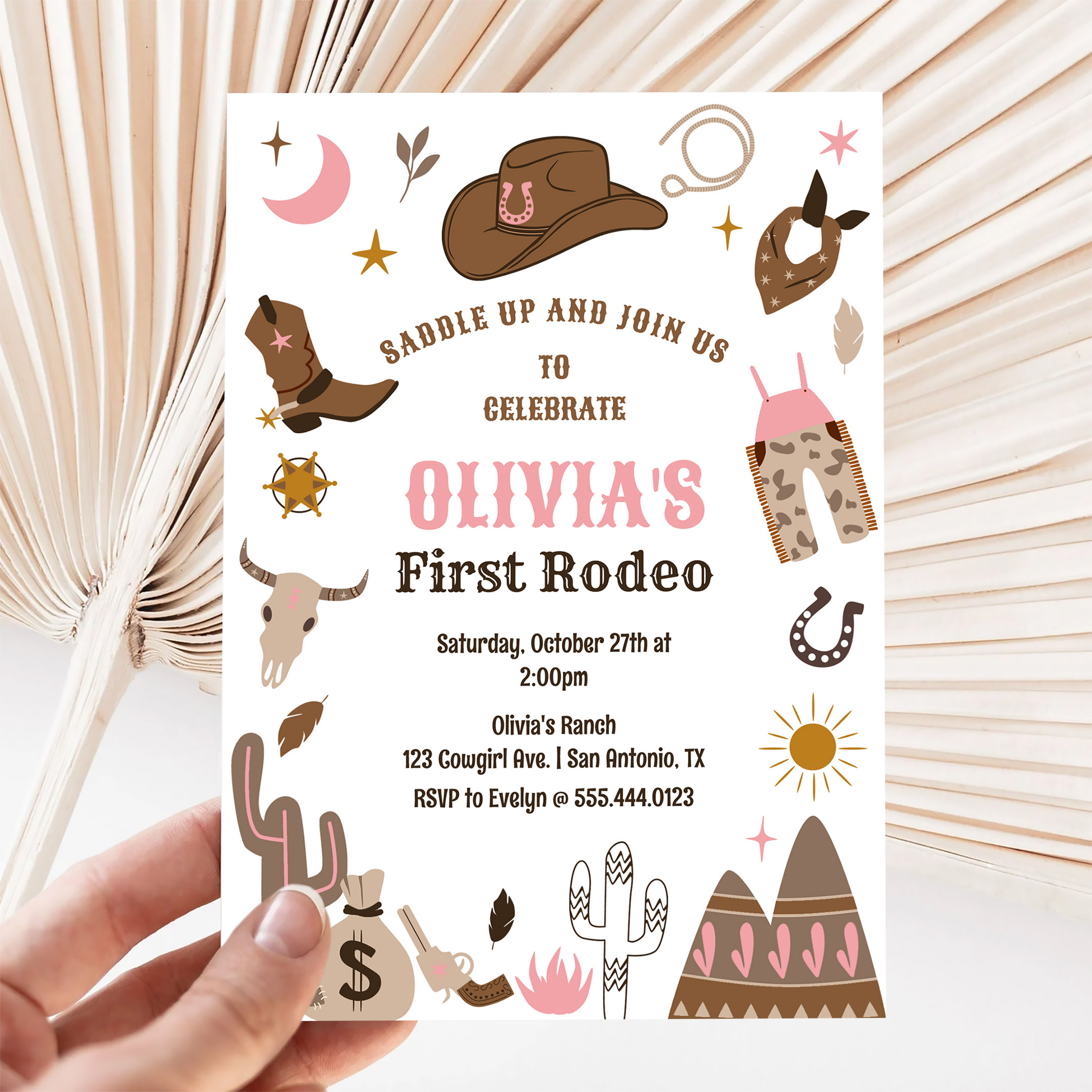 Cowgirl Wild West Southwestern 1st Rodeo Birthday Invitation - Image 5