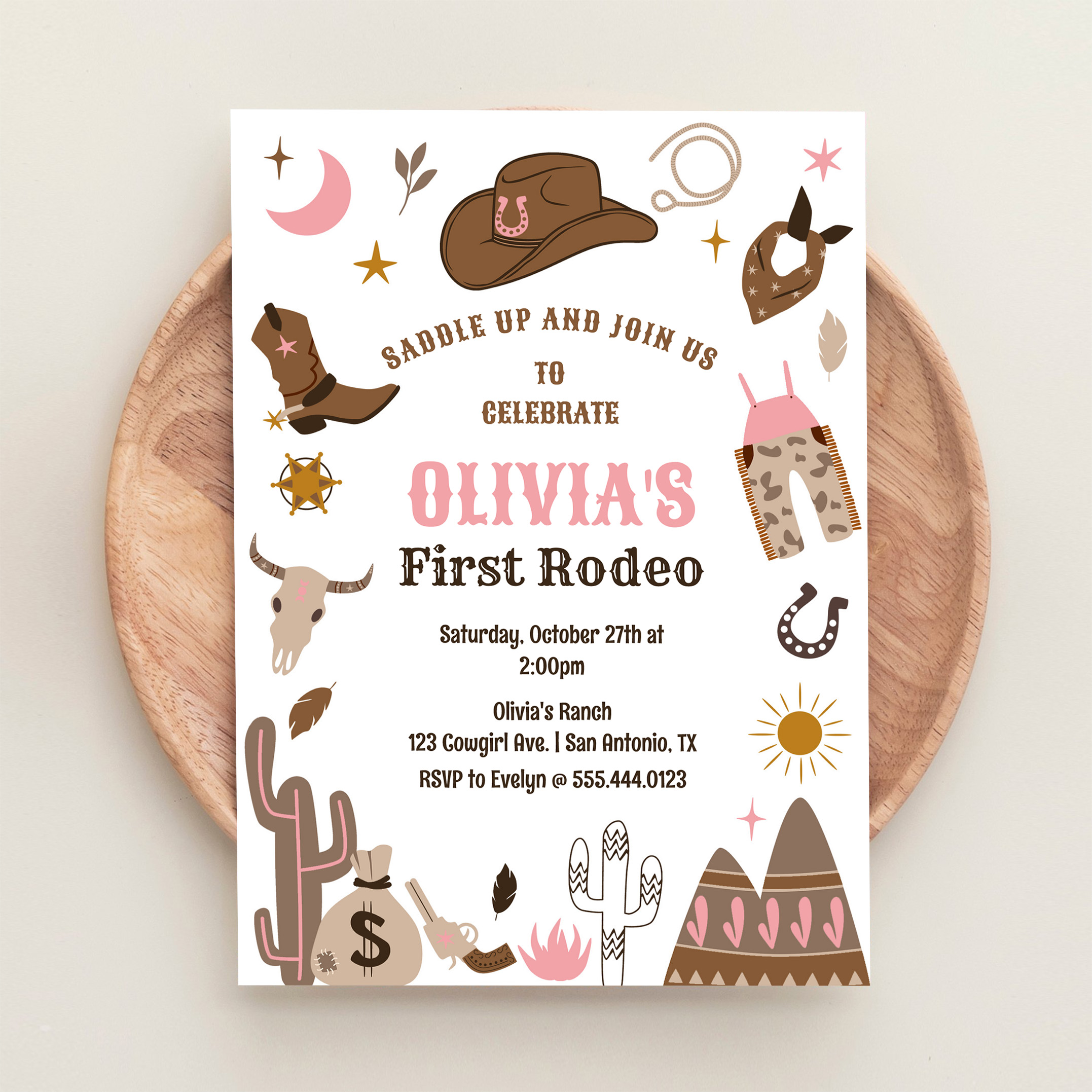 Cowgirl Wild West Southwestern 1st Rodeo Birthday Invitation - Image 7