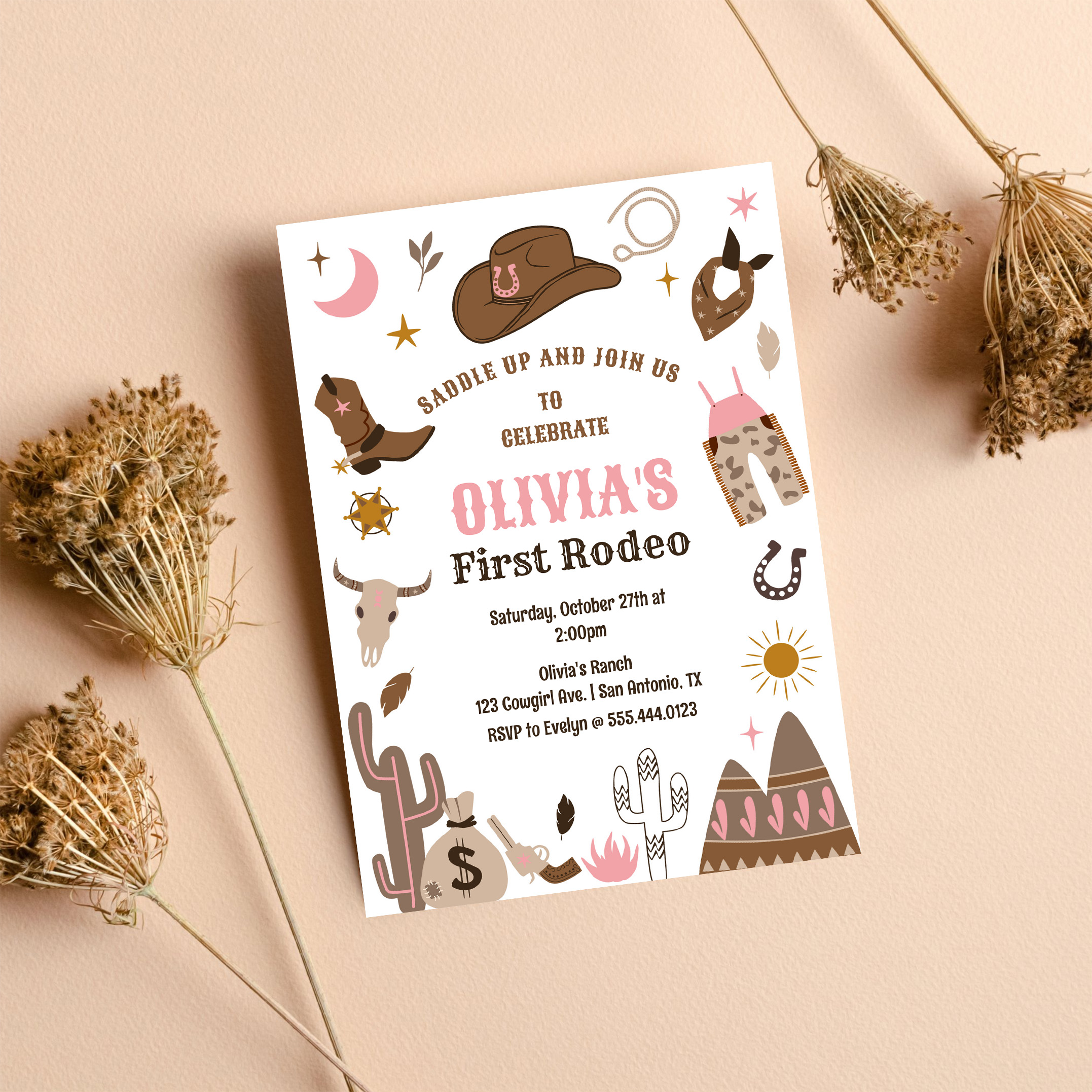 Cowgirl Wild West Southwestern 1st Rodeo Birthday Invitation - Image 8