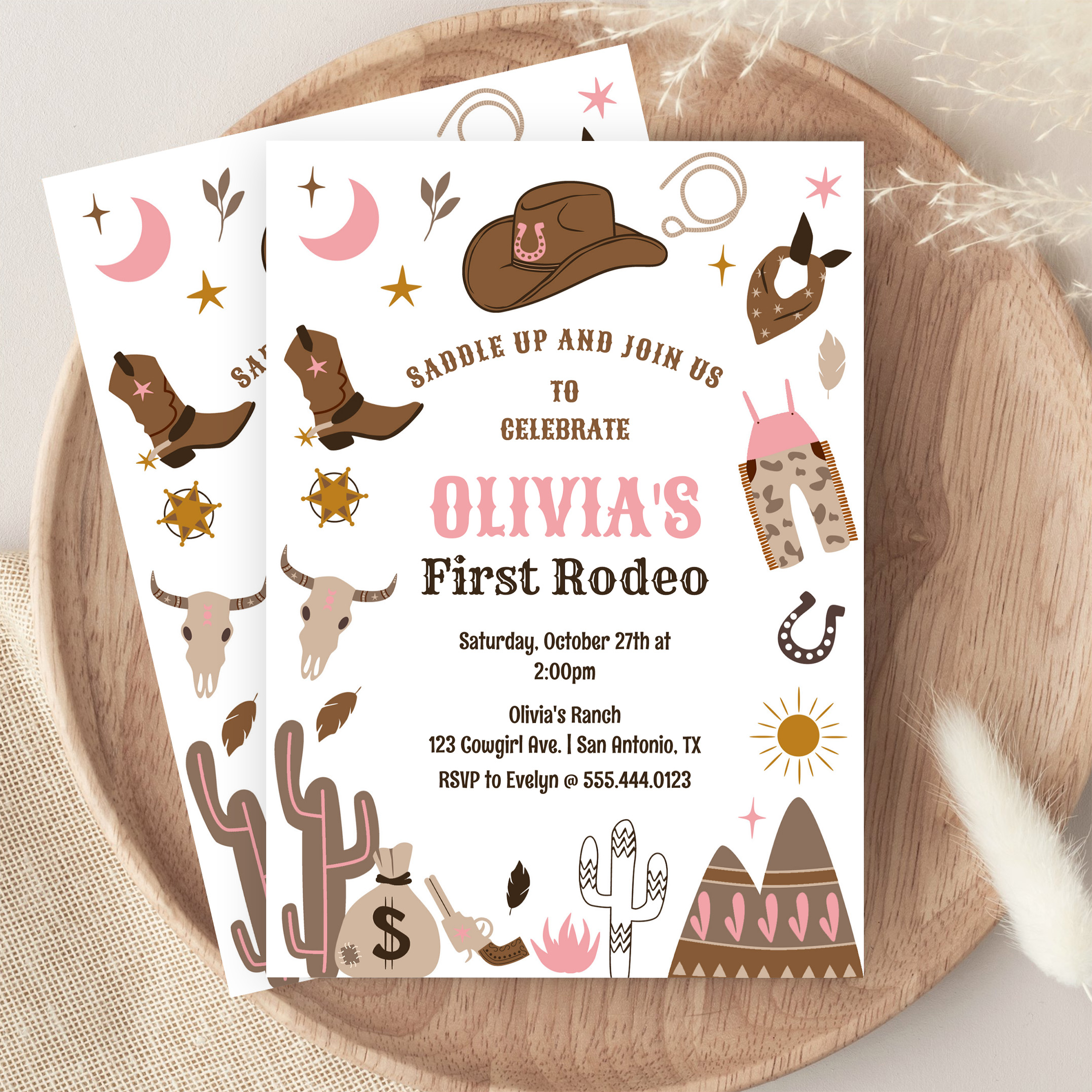 Cowgirl Wild West Southwestern 1st Rodeo Birthday Invitation - Image 9