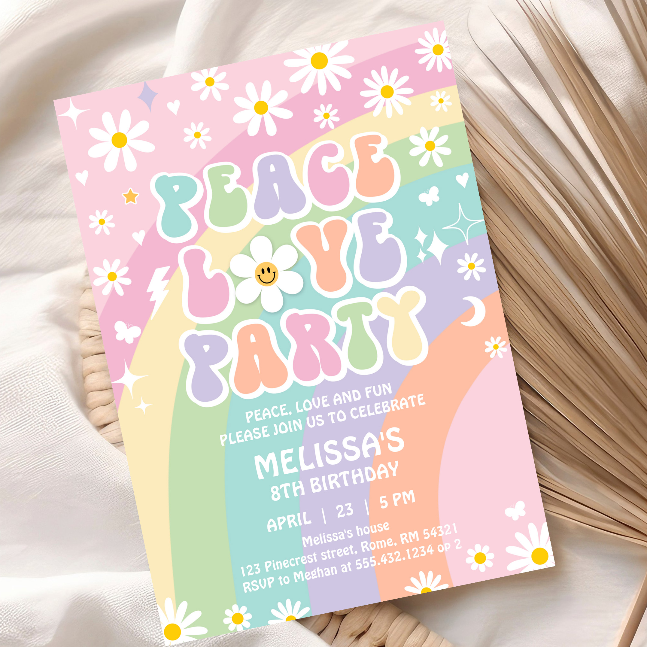 Daisy Peace Love Party Groovy Hippie 70S Birthday Invitation - Image 10
