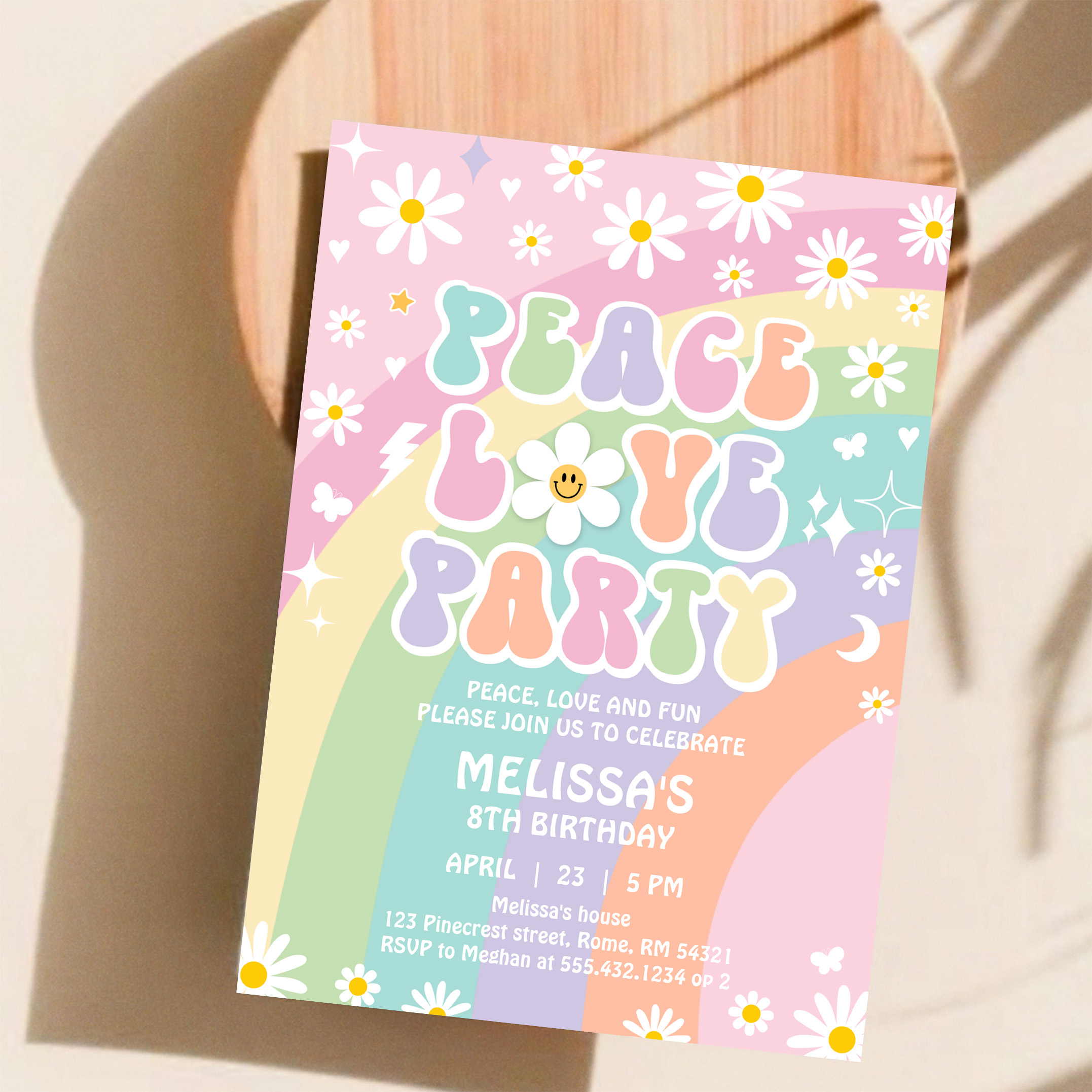 Daisy Peace Love Party Groovy Hippie 70S Birthday Invitation - Image 11