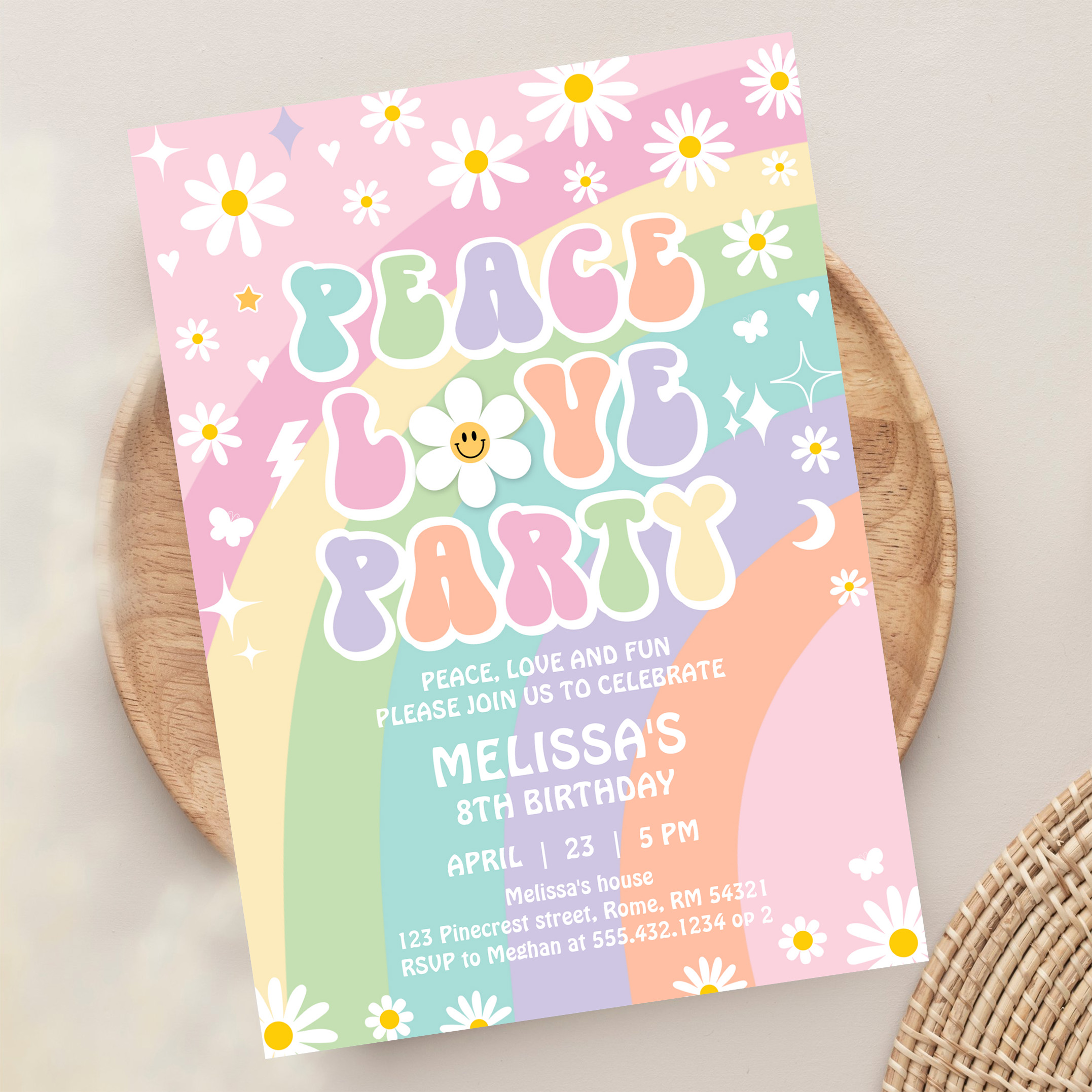 Daisy Peace Love Party Groovy Hippie 70S Birthday Invitation - Image 13