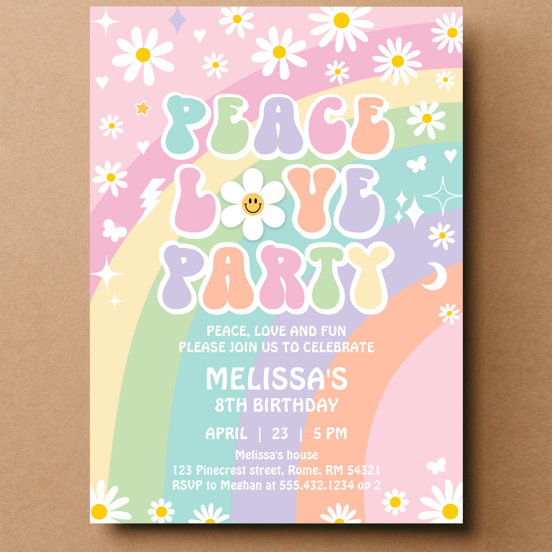 Daisy Peace Love Party Groovy Hippie 70S Birthday Invitation - Image 14