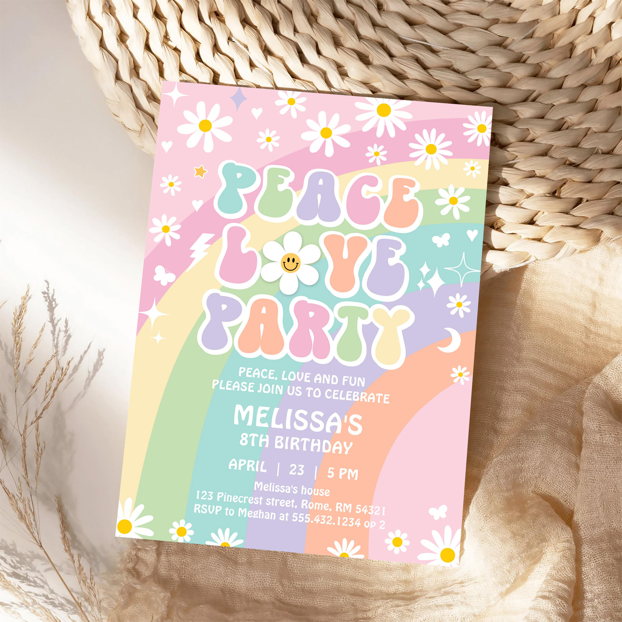 Daisy Peace Love Party Groovy Hippie 70S Birthday Invitation - Image 4