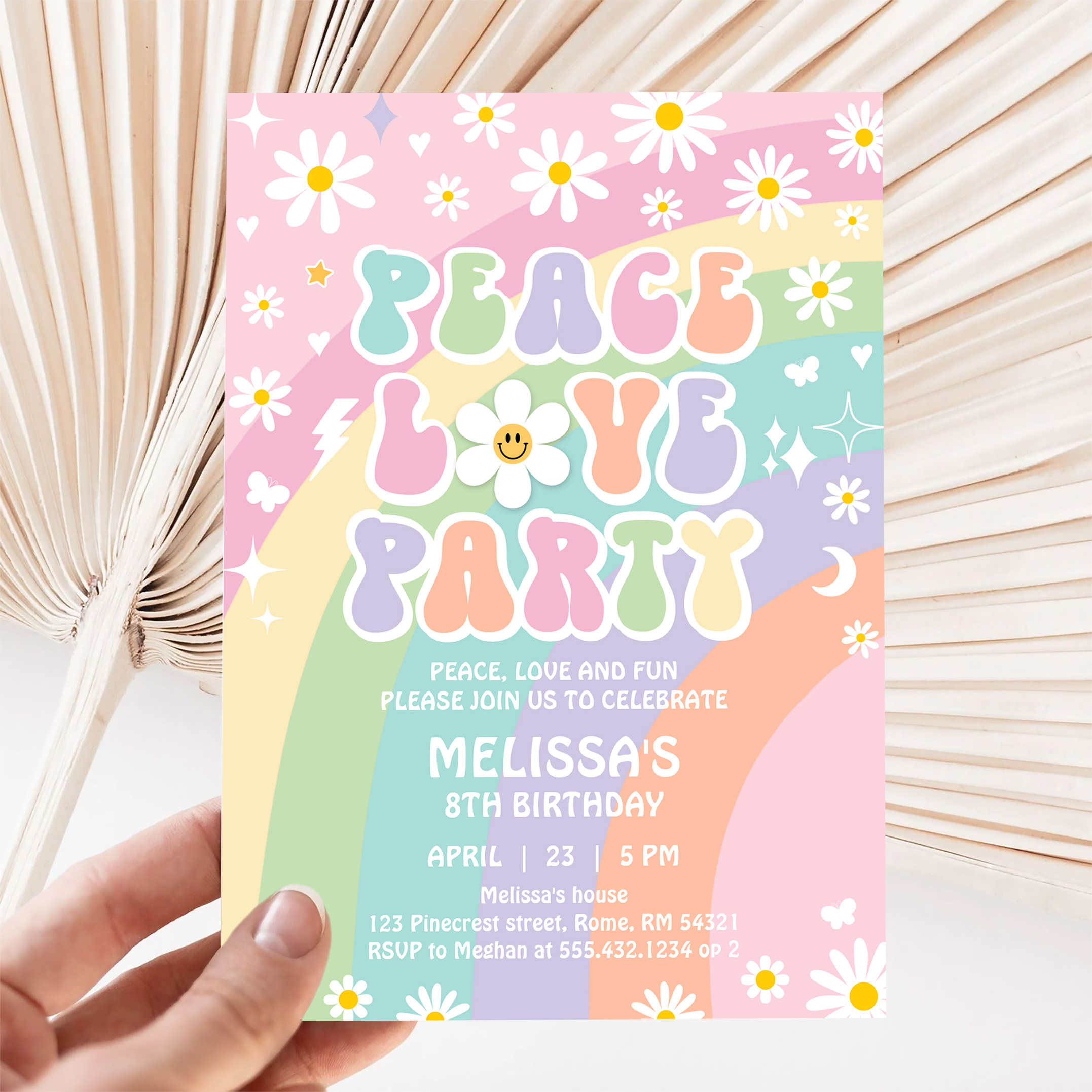 Daisy Peace Love Party Groovy Hippie 70S Birthday Invitation - Image 5